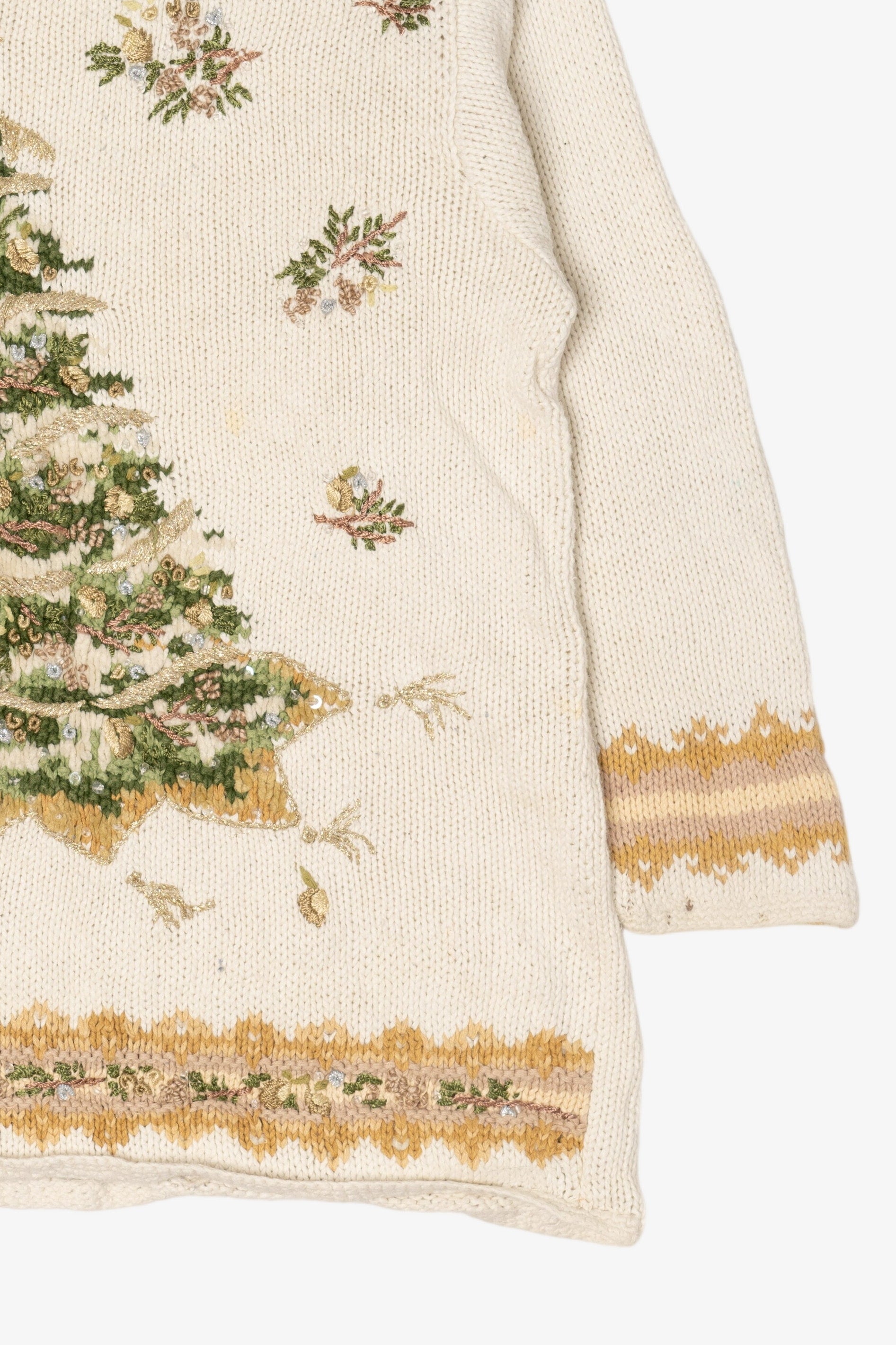 Vintage White Heirloom Collectible Trees Ugly Christmas Pullover (1990s)