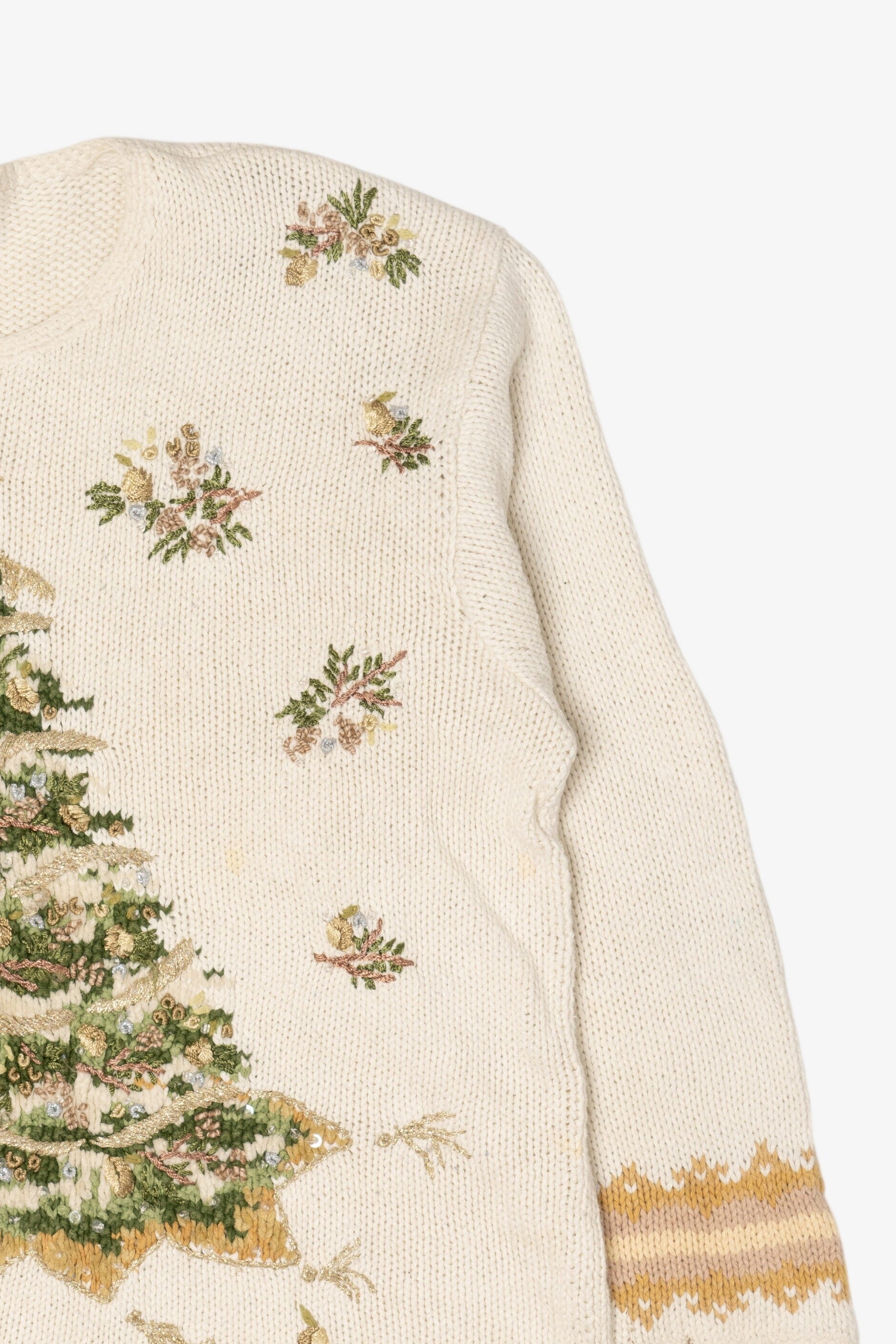 Vintage White Heirloom Collectible Trees Ugly Christmas Pullover (1990s)