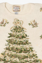Vintage White Heirloom Collectible Trees Ugly Christmas Pullover (1990s)