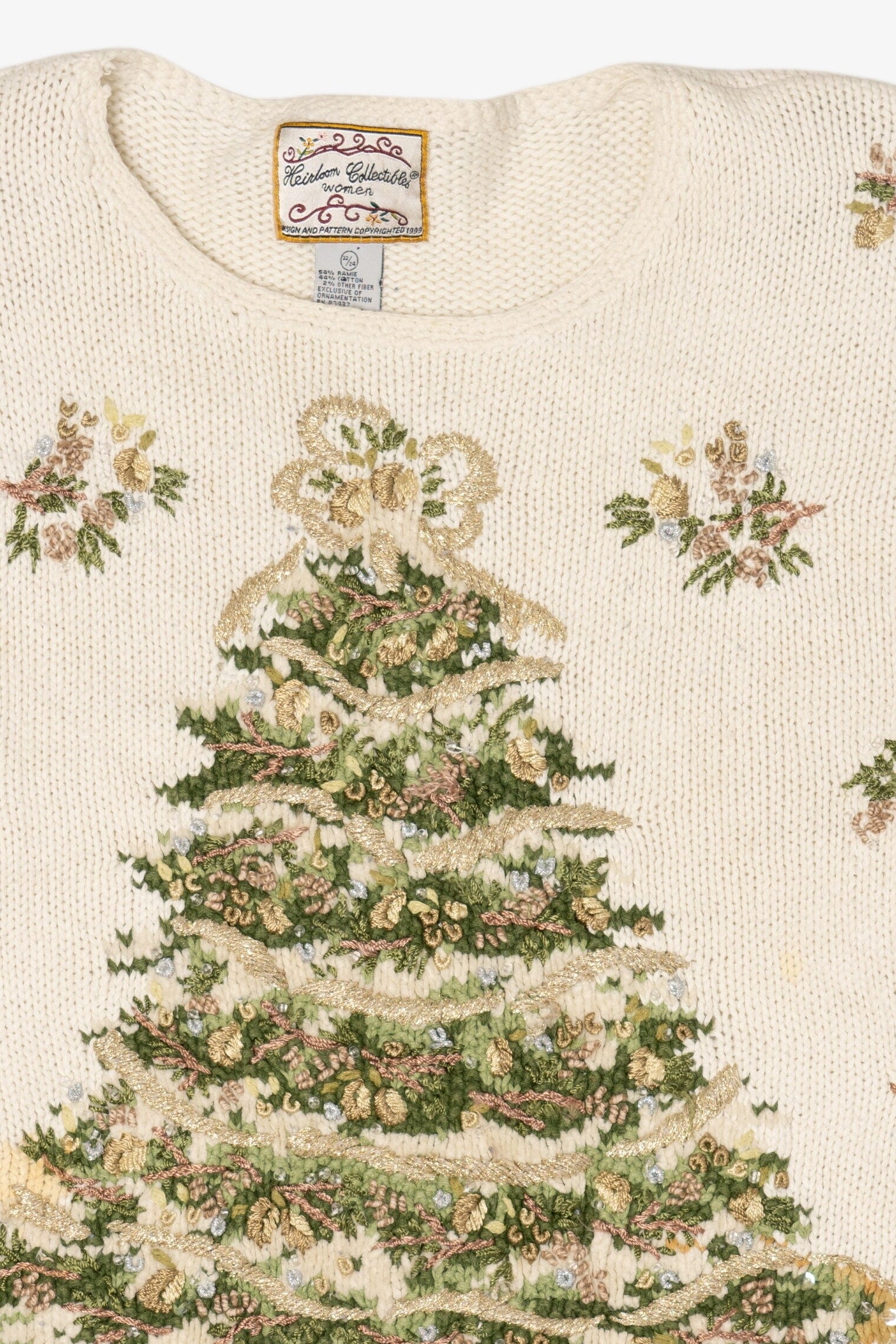 Vintage White Heirloom Collectible Trees Ugly Christmas Pullover (1990s)