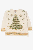 Vintage White Heirloom Collectible Trees Ugly Christmas Pullover (1990s)