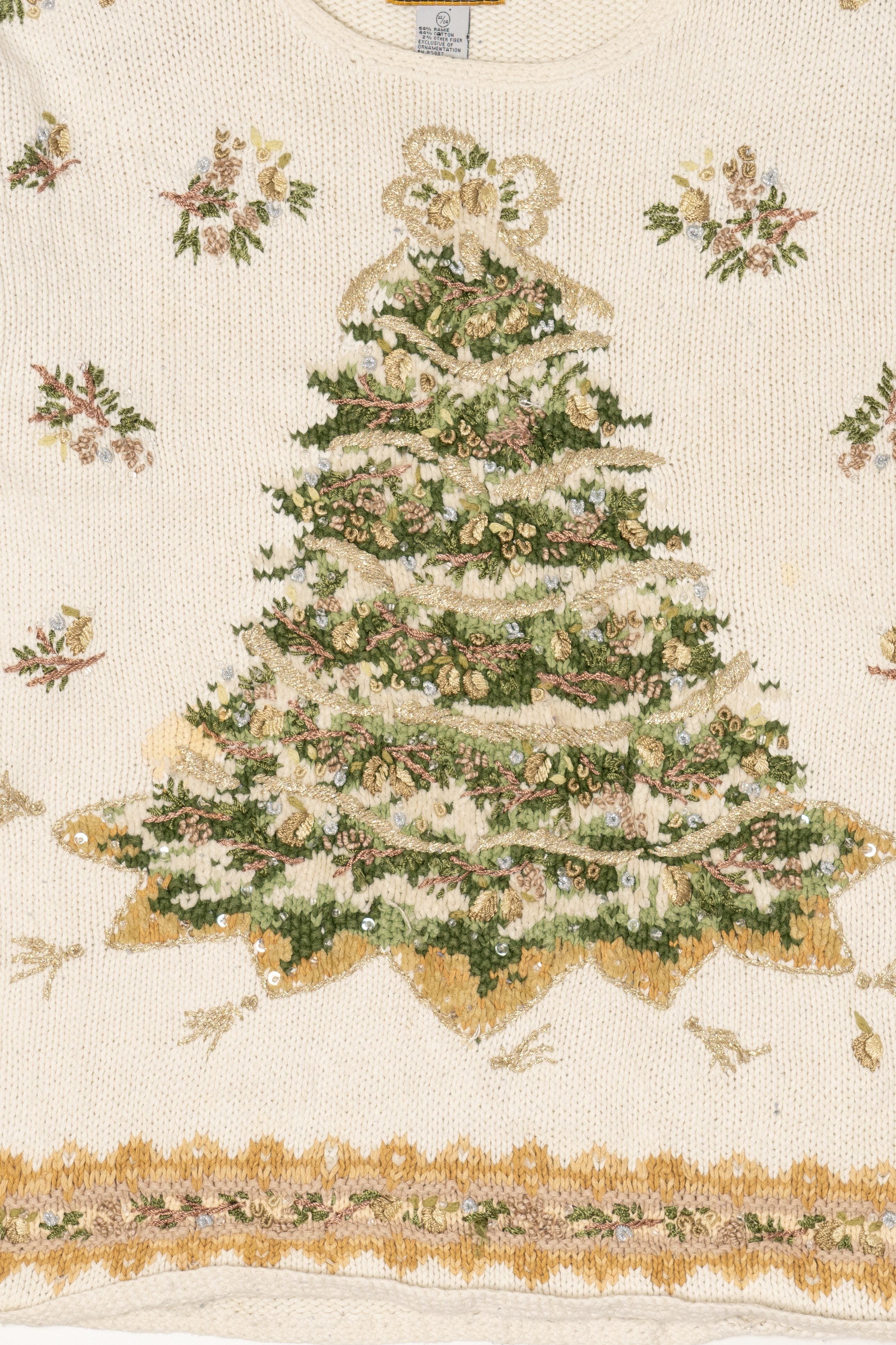 Vintage White Heirloom Collectible Trees Ugly Christmas Pullover (1990s)