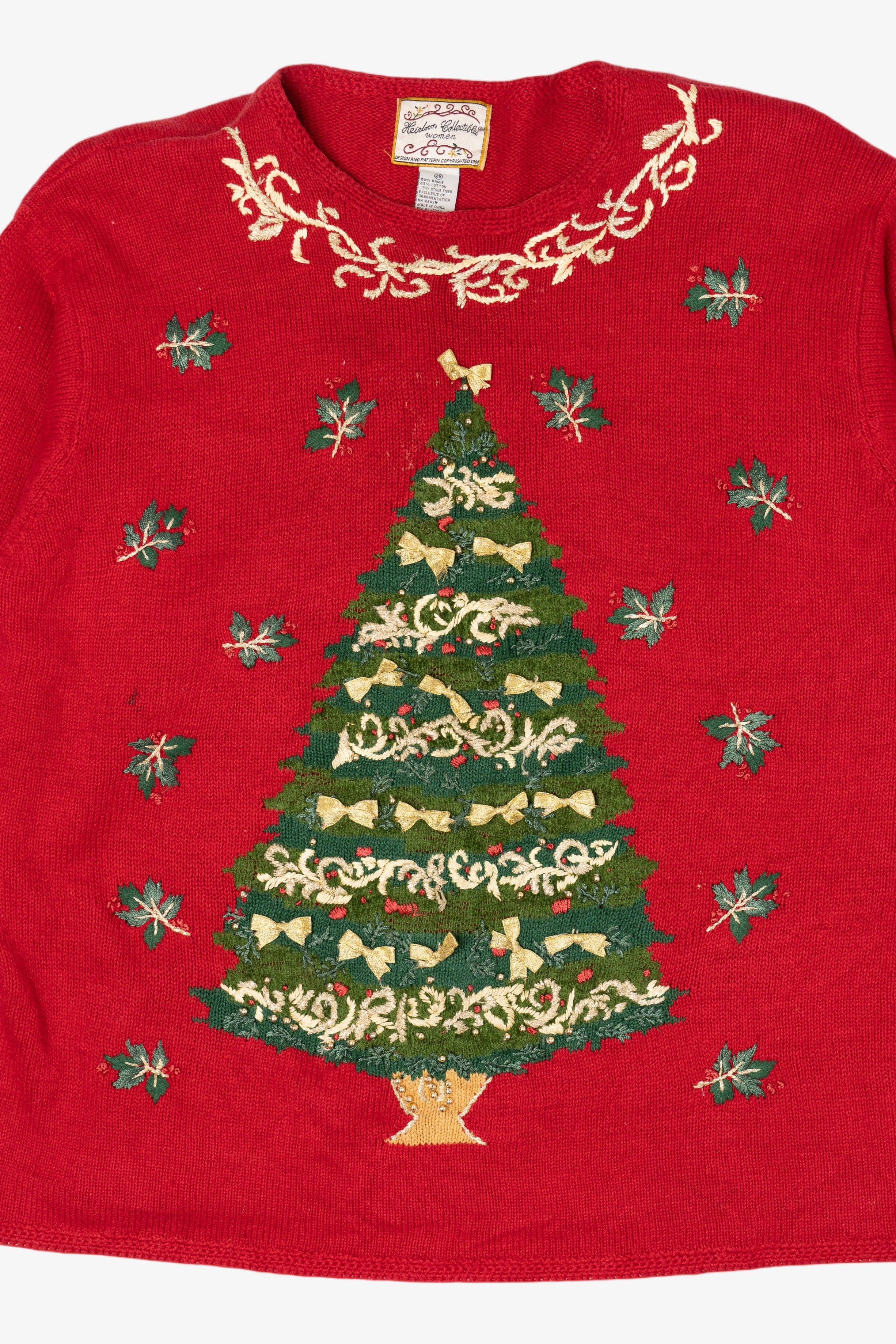 Vintage Red Heirloom Collectible Tree Ugly Christmas Pullover (1990s)
