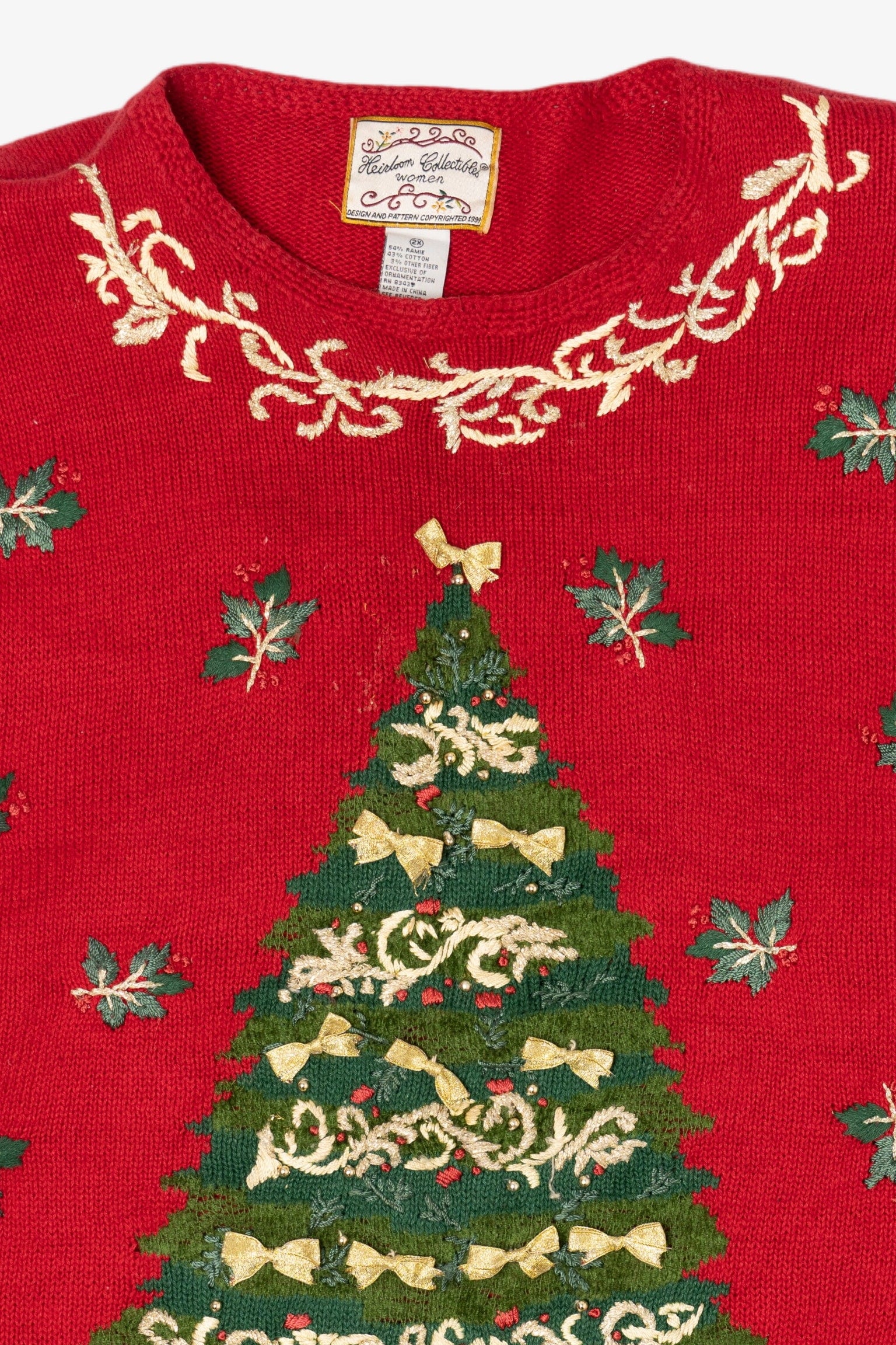 Vintage Red Heirloom Collectible Tree Ugly Christmas Pullover (1990s)