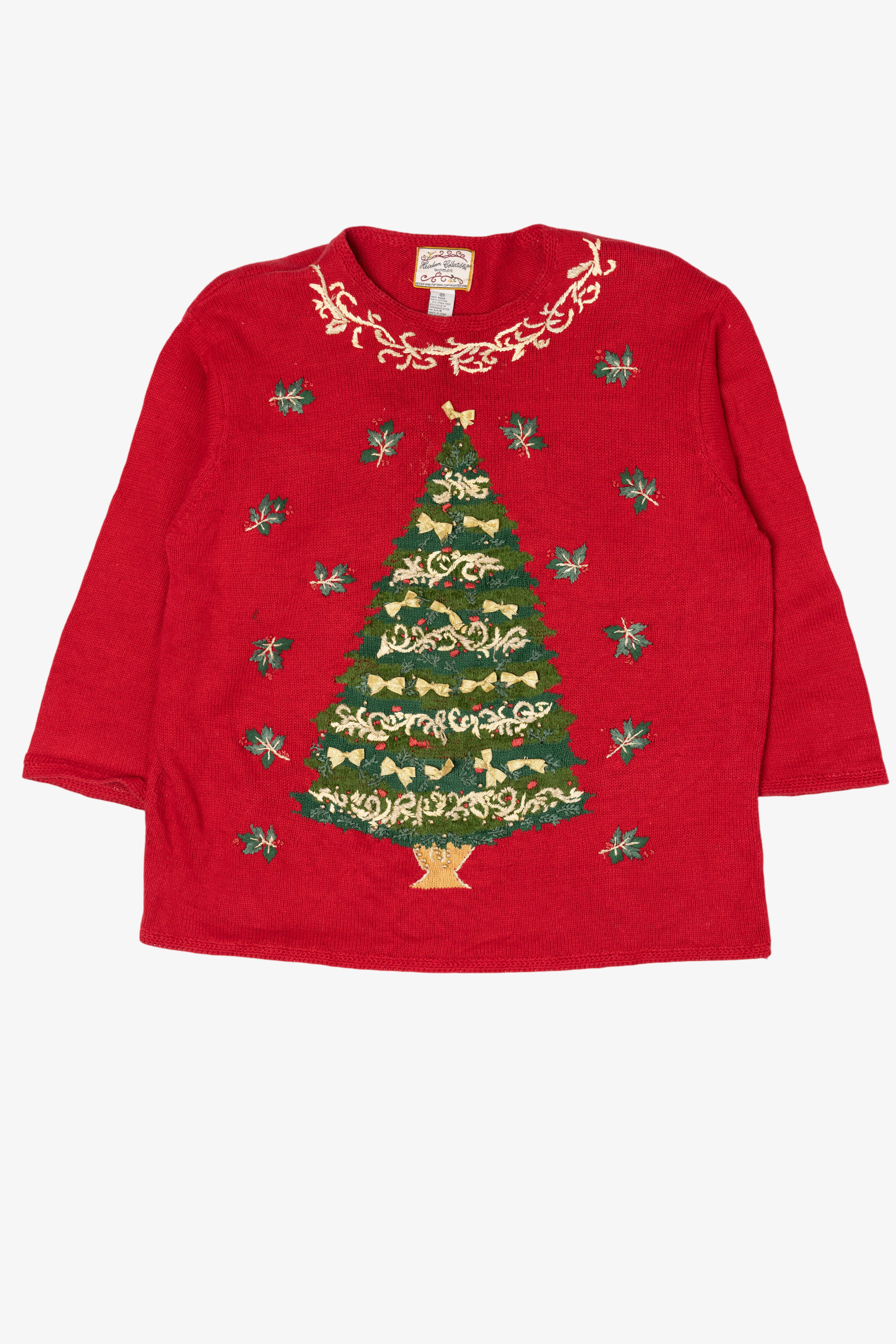 Vintage Red Heirloom Collectible Tree Ugly Christmas Pullover (1990s)