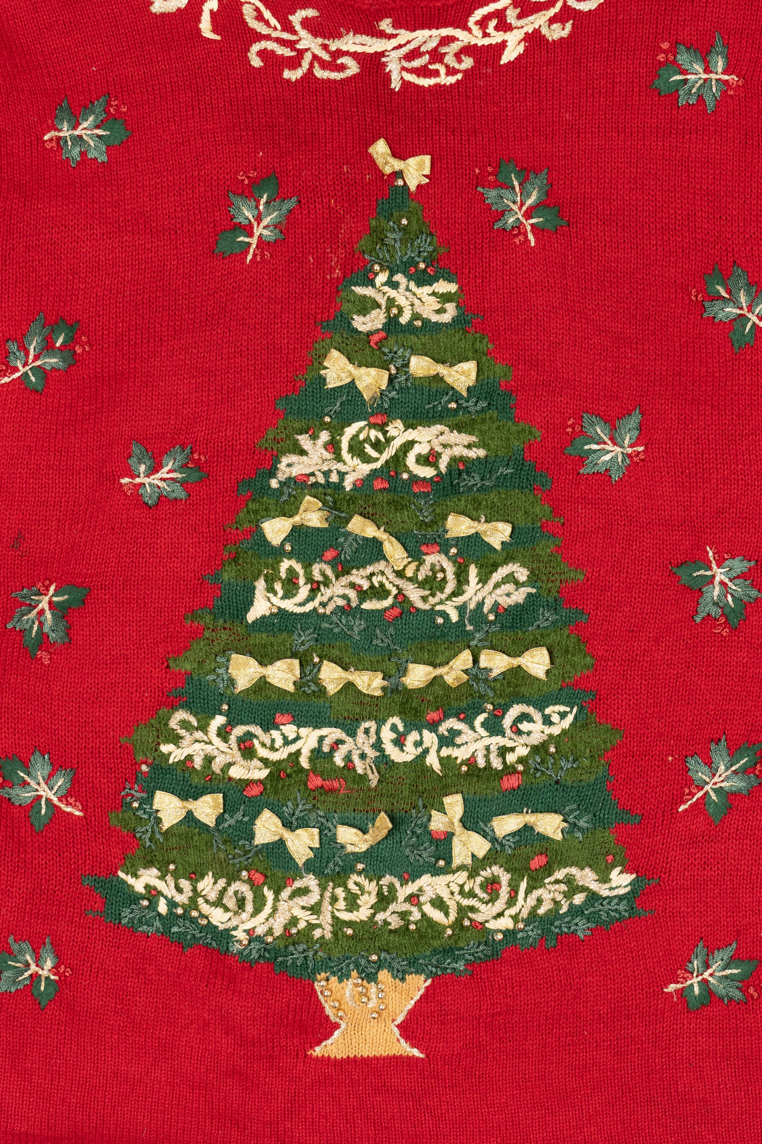 Vintage Red Heirloom Collectible Tree Ugly Christmas Pullover (1990s)