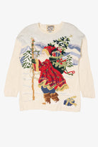 Vintage White Heirloom Collectible Santa Saint Nick Ugly Christmas Pullover (1990s)