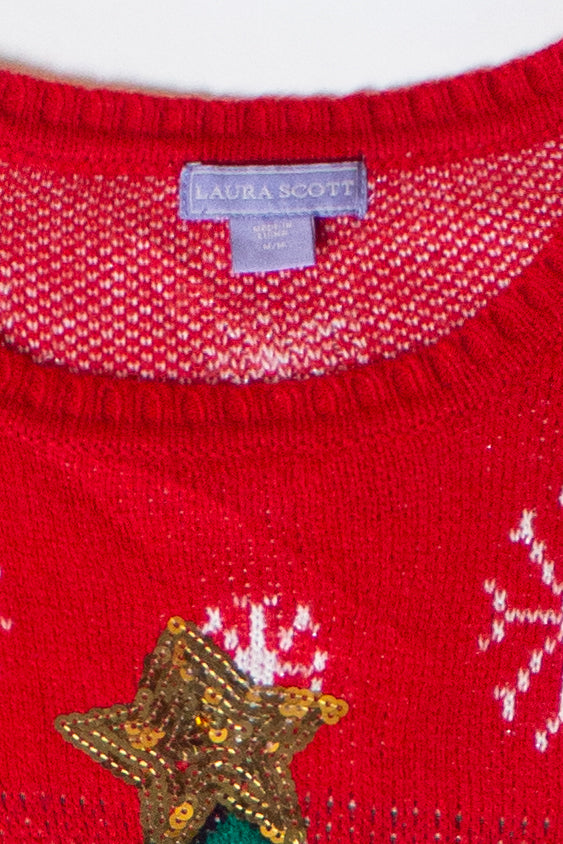 Red Laura Scott Tree Christmas Sweater (2010s)