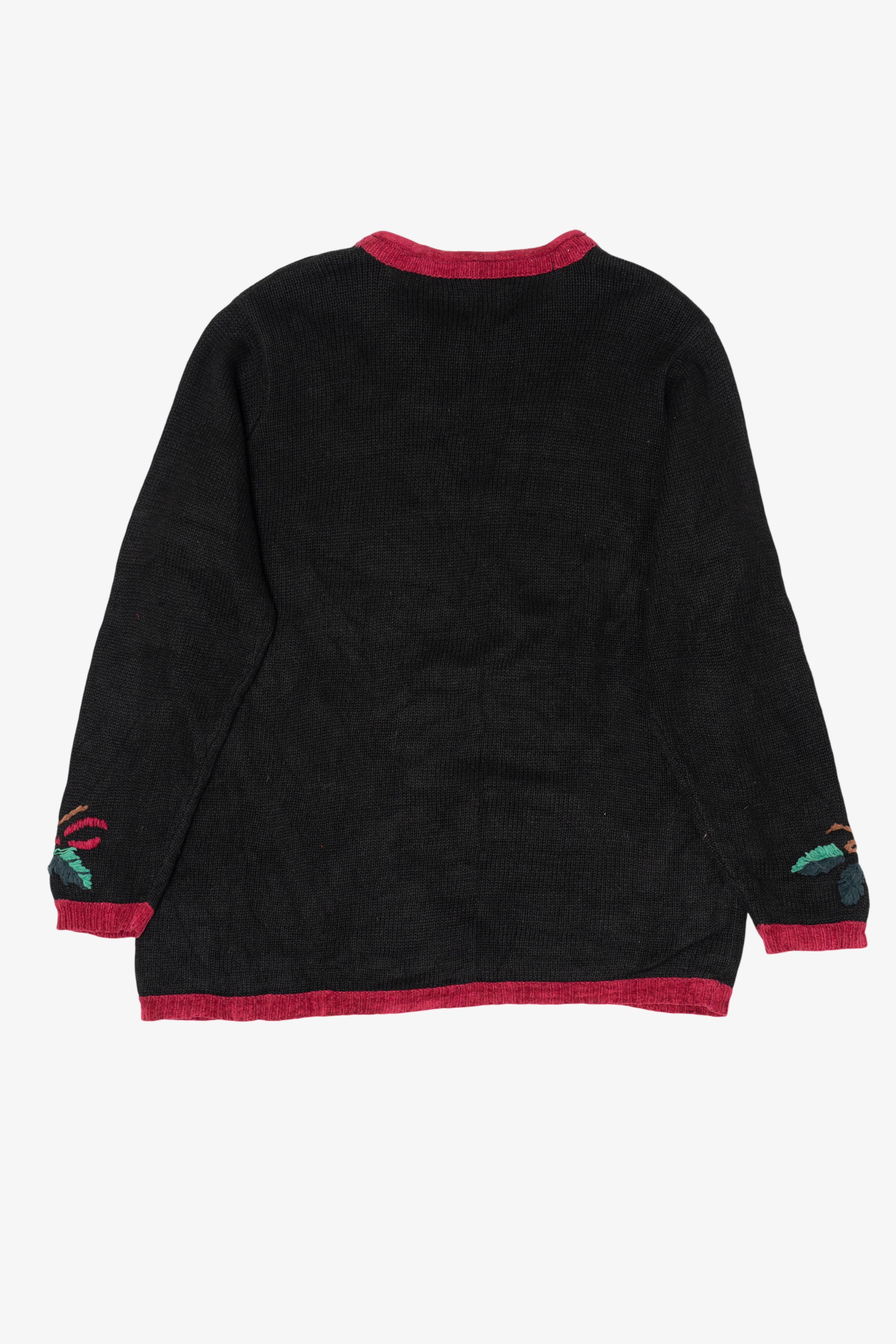 Vintage Black Nutcracker Teddy Bears Tree Decorating Ugly Christmas Pullover (1990s)