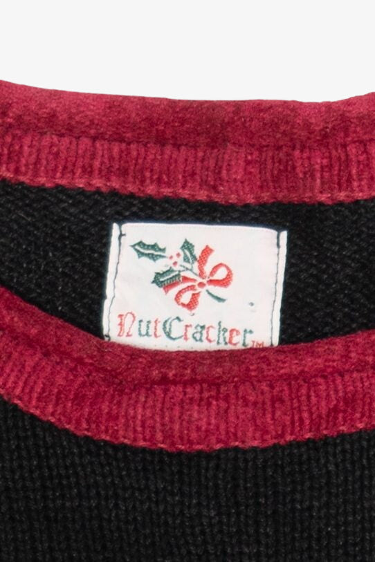 Vintage Black Nutcracker Teddy Bears Tree Decorating Ugly Christmas Pullover (1990s)