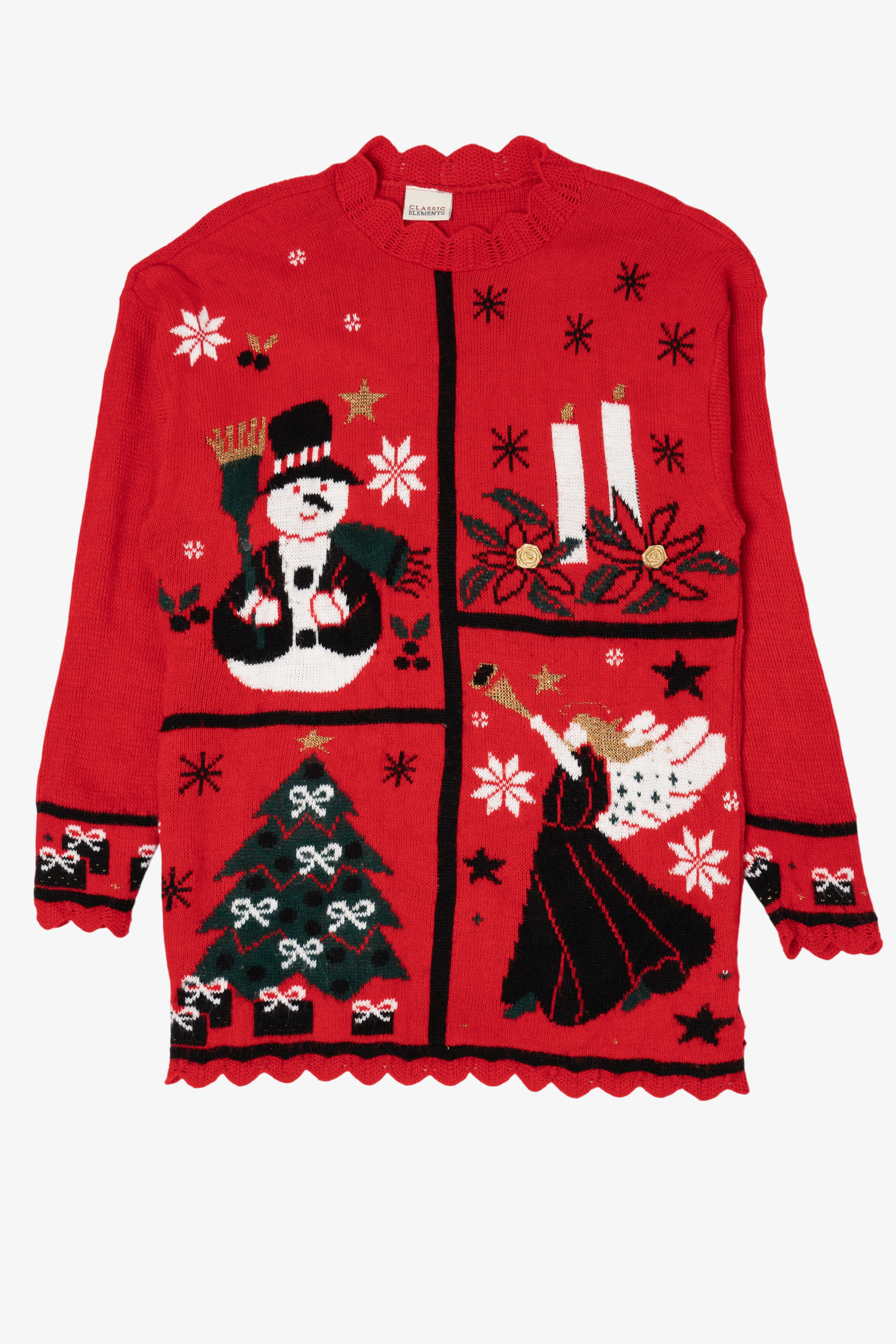 Vintage Red Classic Elements Ugly Christmas Pullover (1990s)