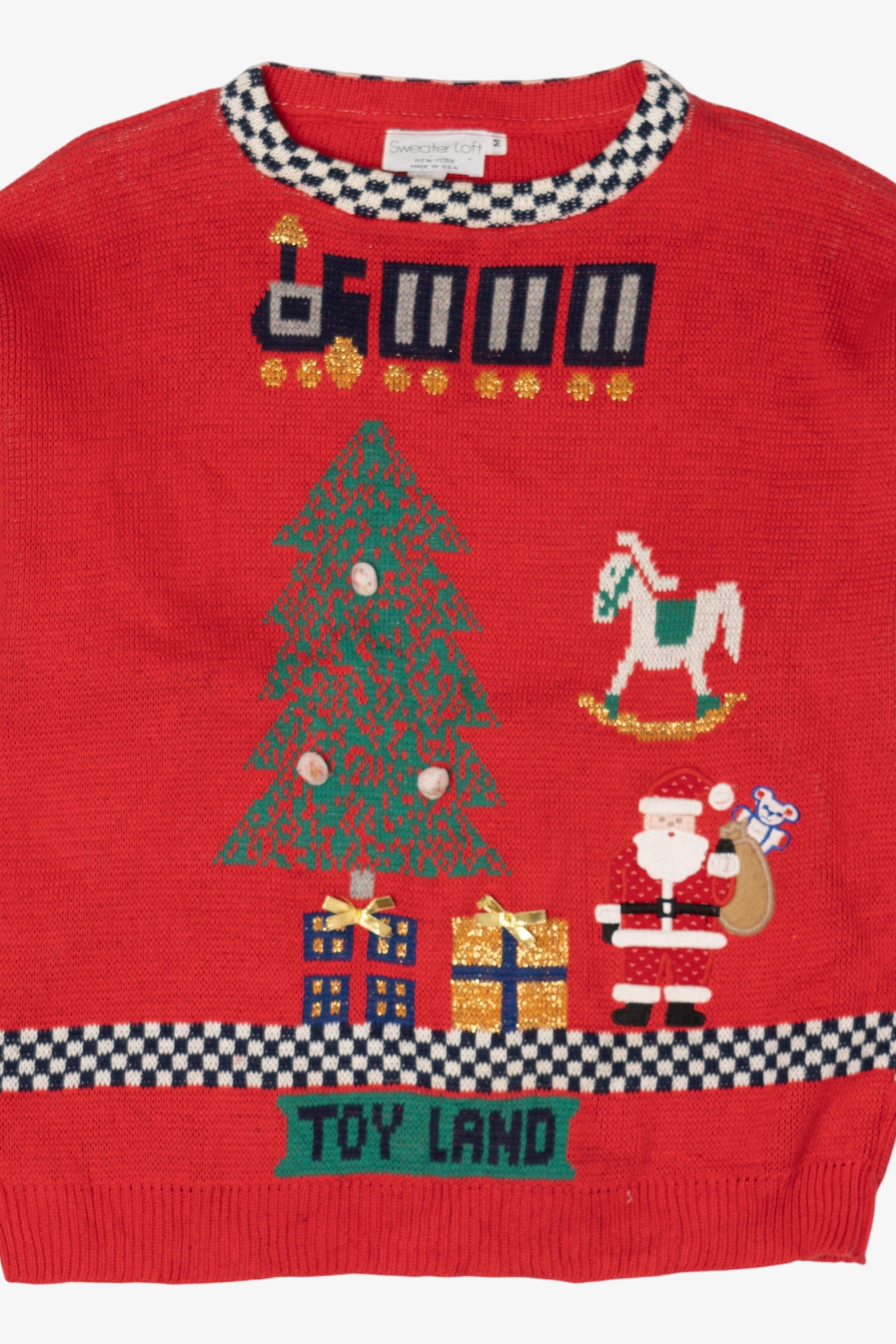 Vintage Red Sweater Loft "Toy Land" Ugly Christmas Pullover (1990s)