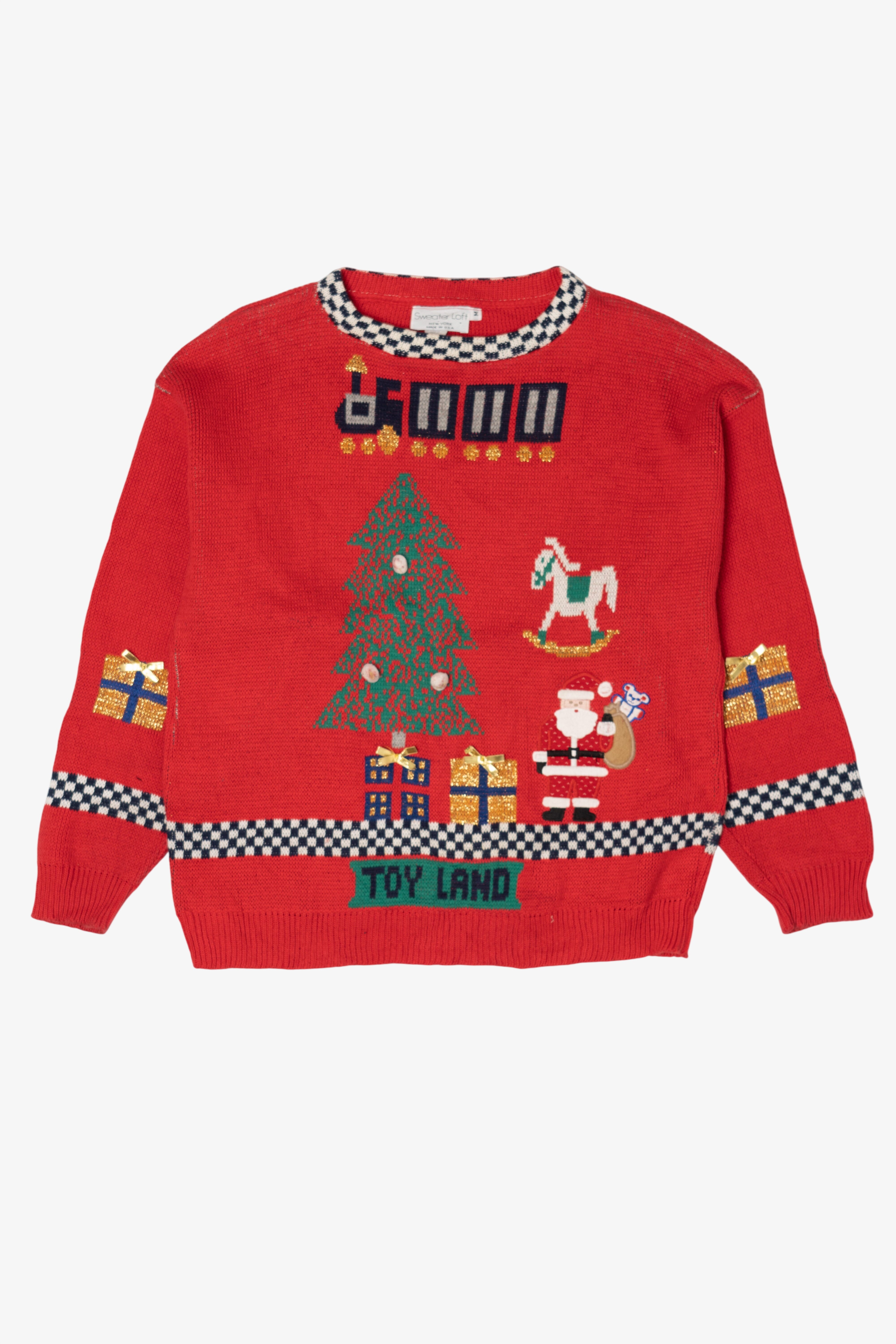 Vintage Red Sweater Loft "Toy Land" Ugly Christmas Pullover (1990s)