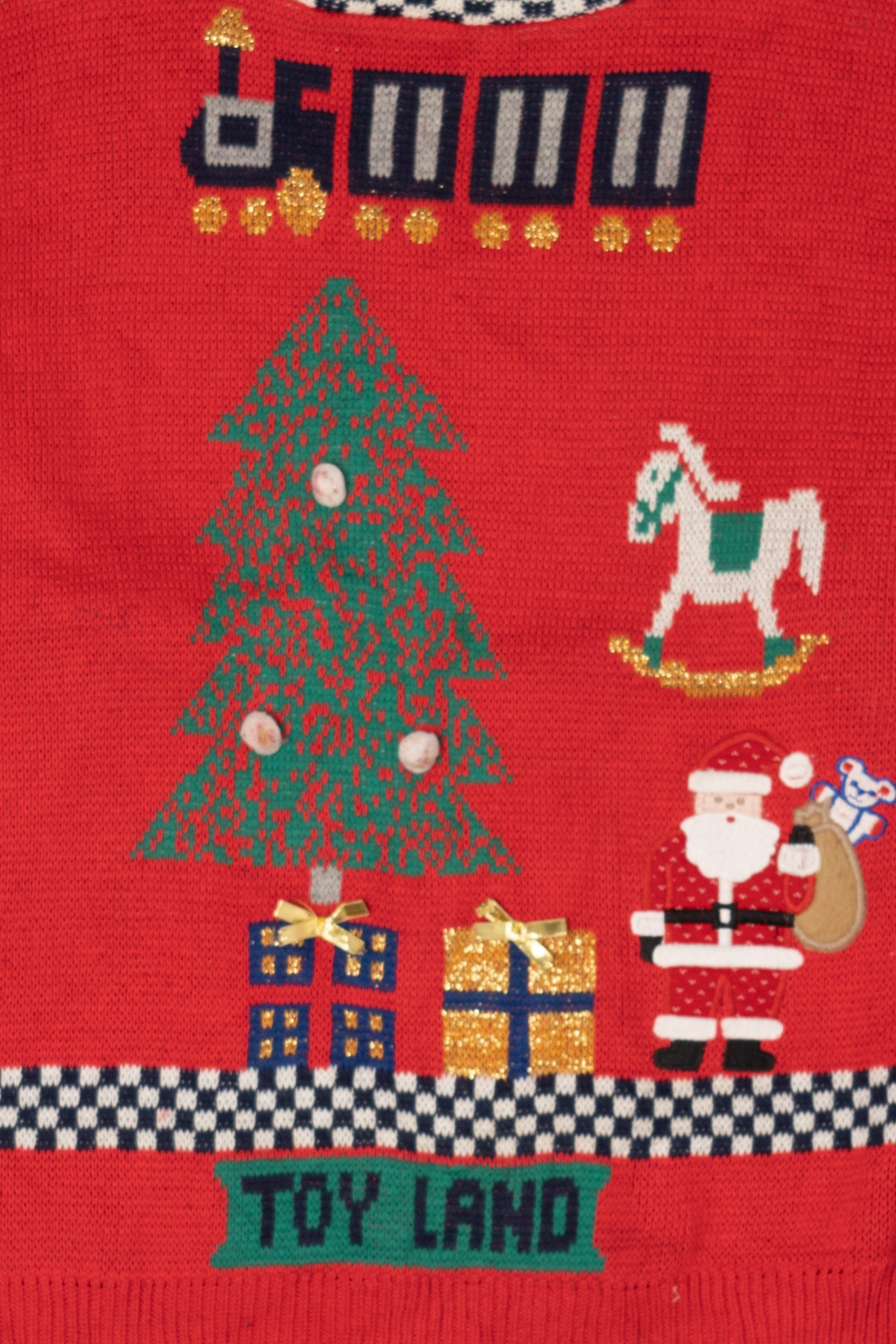 Vintage Red Sweater Loft "Toy Land" Ugly Christmas Pullover (1990s)