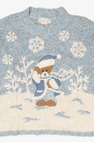Vintage Light Blue Mandal Bay Teddy Bear Ugly Christmas Pullover (1990s)