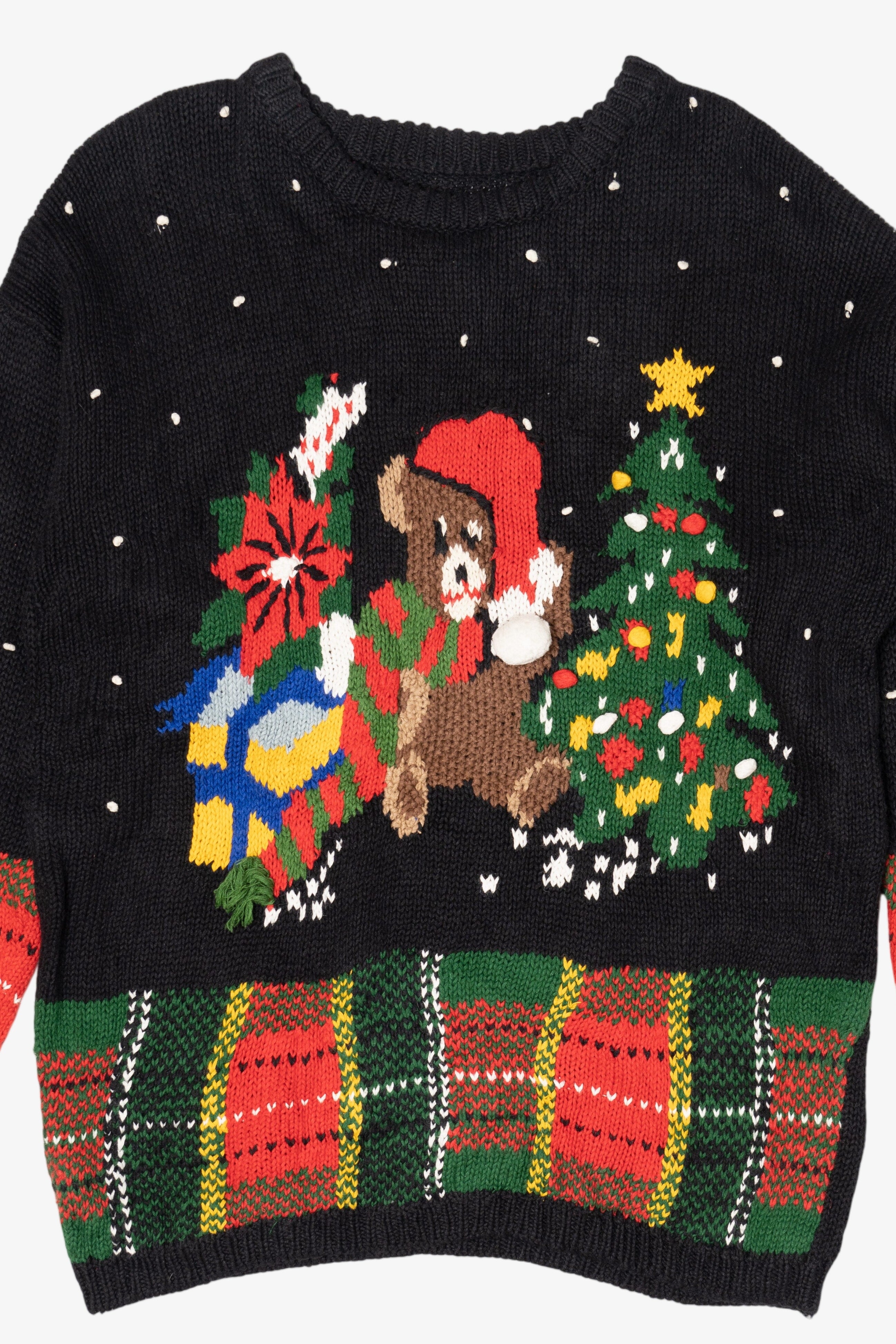 Vintage Hand Knit Black Rafaella Presents Ugly Christmas Pullover (1990s)
