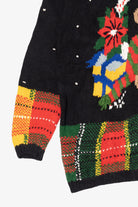Vintage Hand Knit Black Rafaella Presents Ugly Christmas Pullover (1990s)