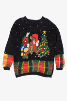 Vintage Hand Knit Black Rafaella Presents Ugly Christmas Pullover (1990s)