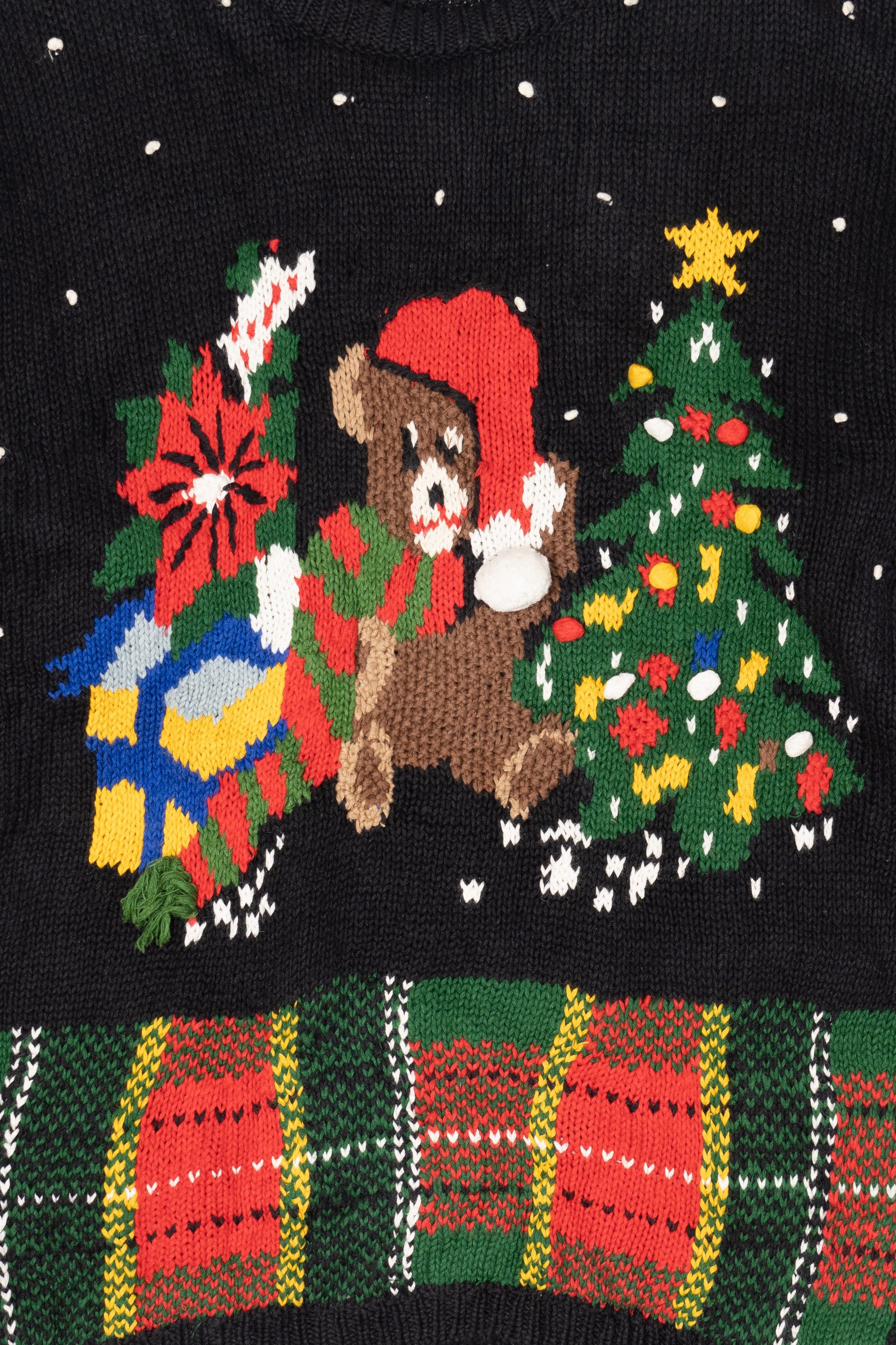 Vintage Hand Knit Black Rafaella Presents Ugly Christmas Pullover (1990s)