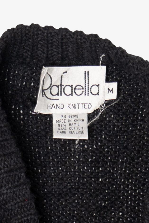 Vintage Hand Knit Black Rafaella Presents Ugly Christmas Pullover (1990s)