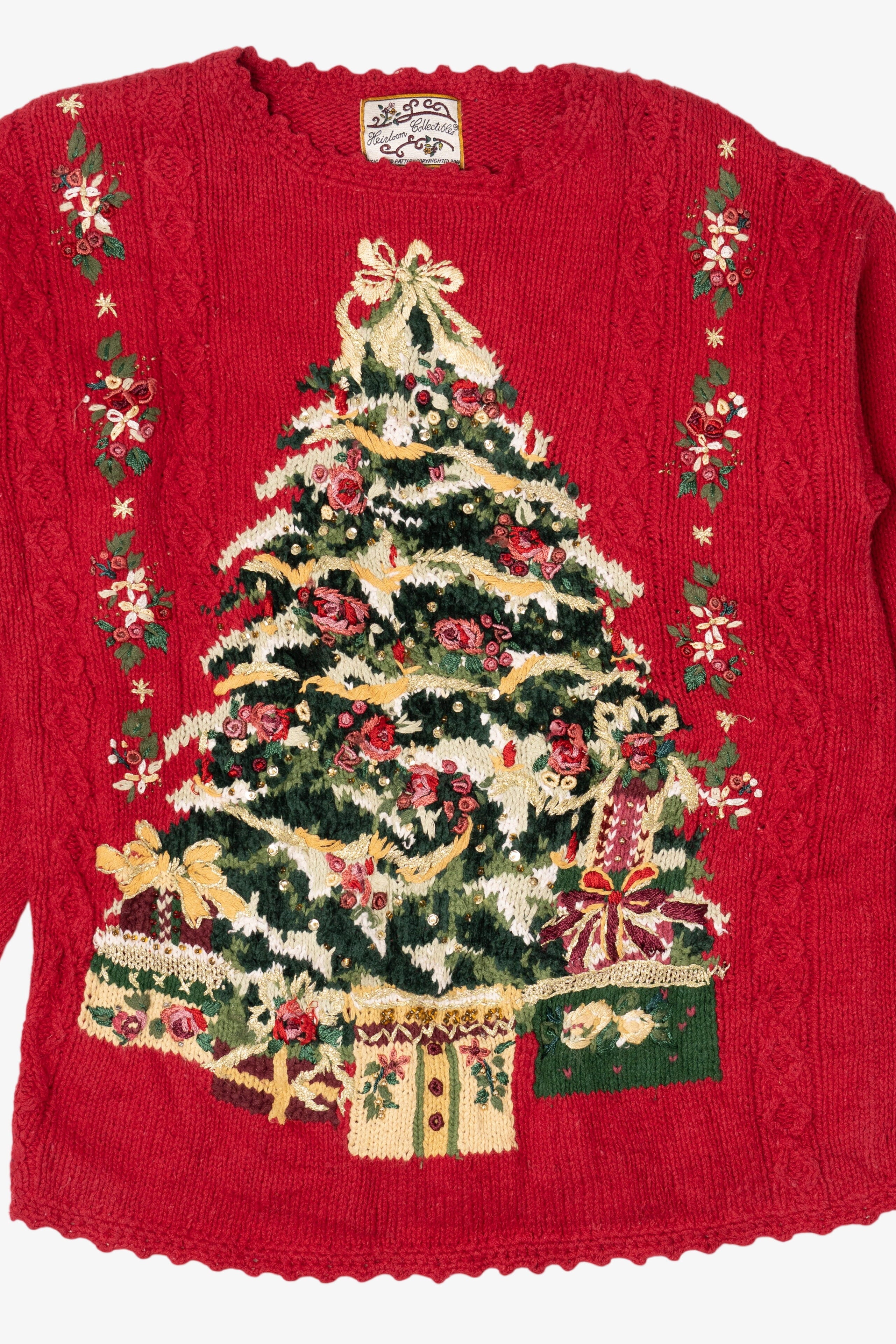Vintage Red Heirloom Collectible Tree With Presents Ugly Christmas Pullover (2000s)