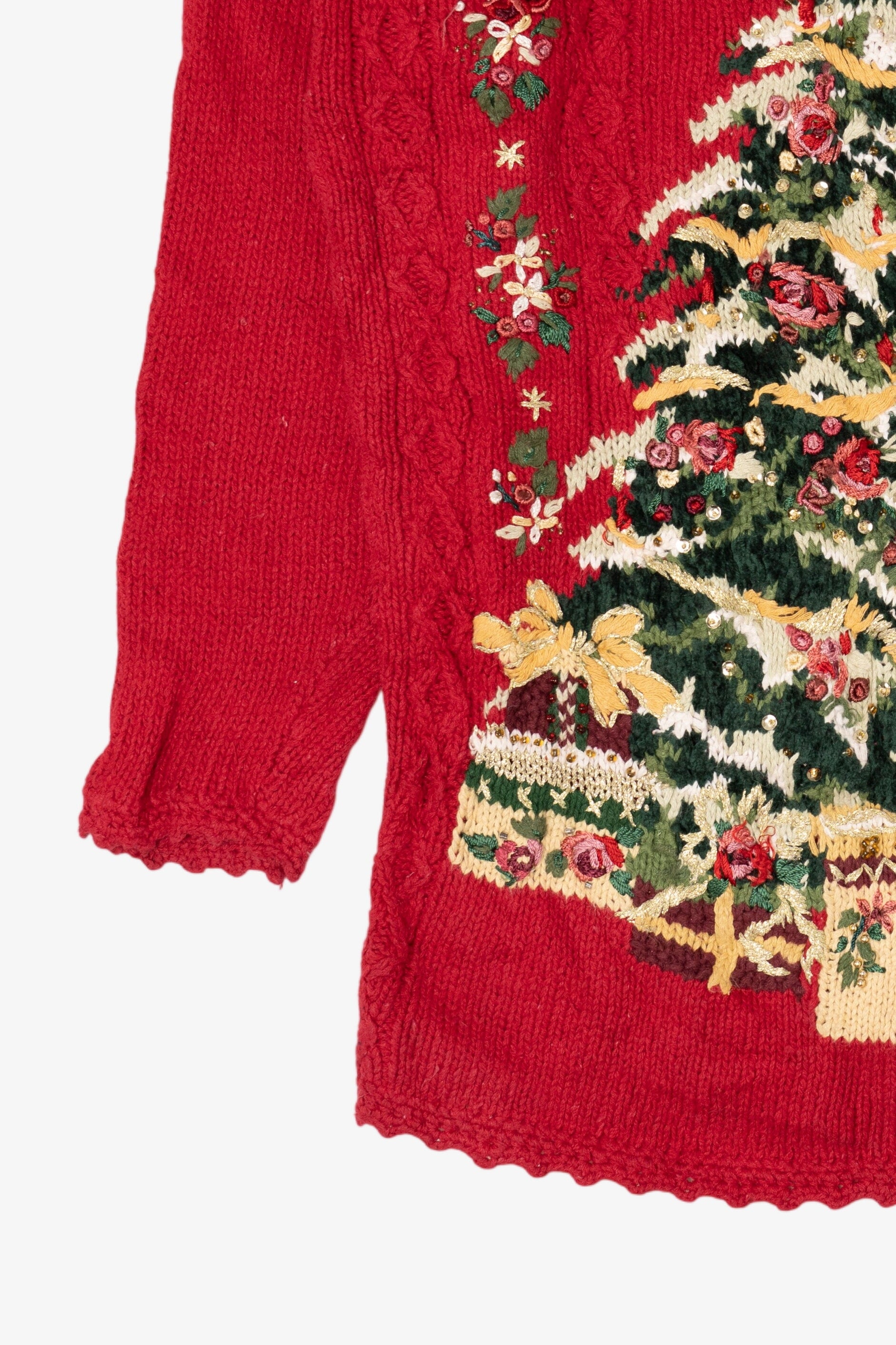 Vintage Red Heirloom Collectible Tree With Presents Ugly Christmas Pullover (2000s)