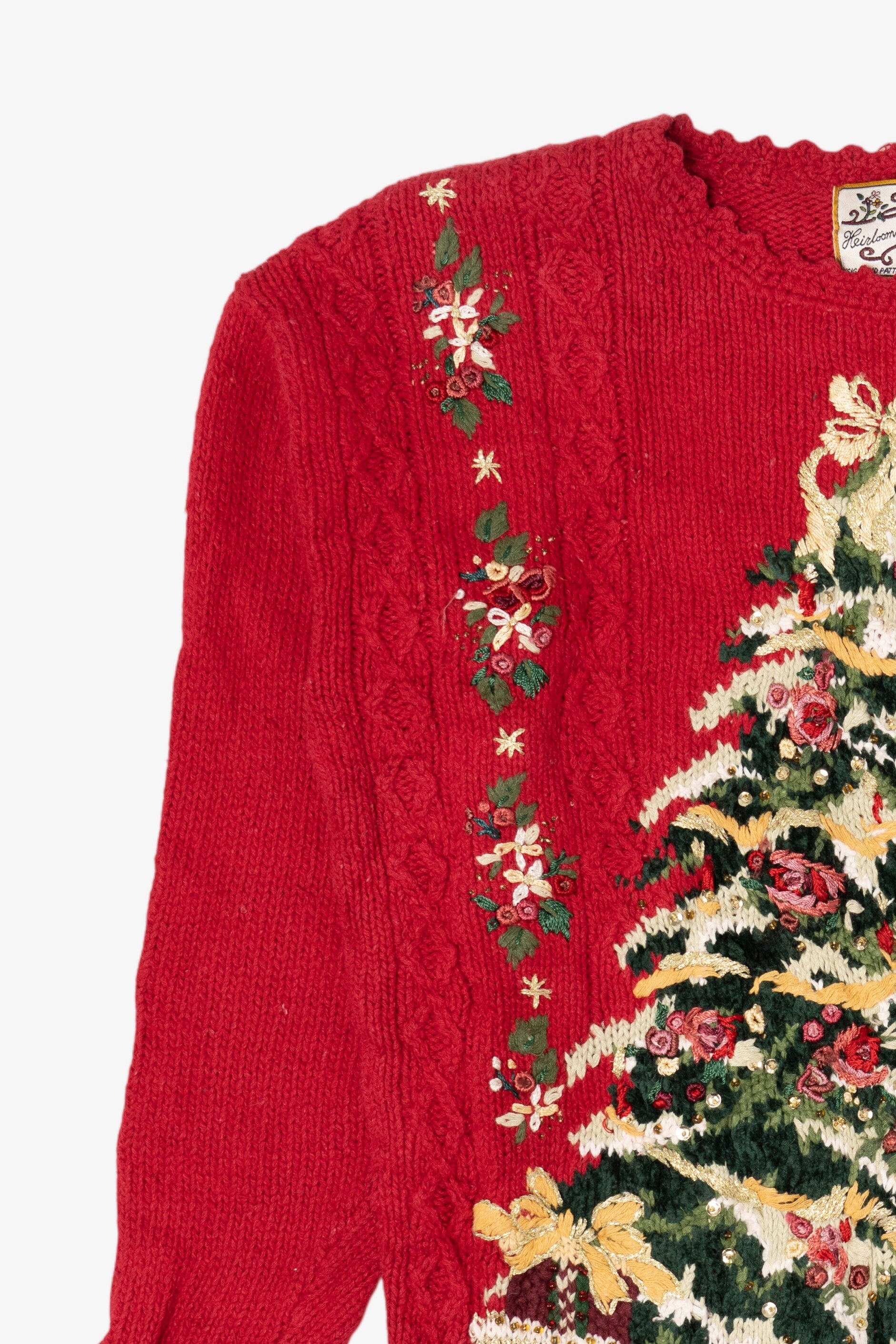 Vintage Red Heirloom Collectible Tree With Presents Ugly Christmas Pullover (2000s)