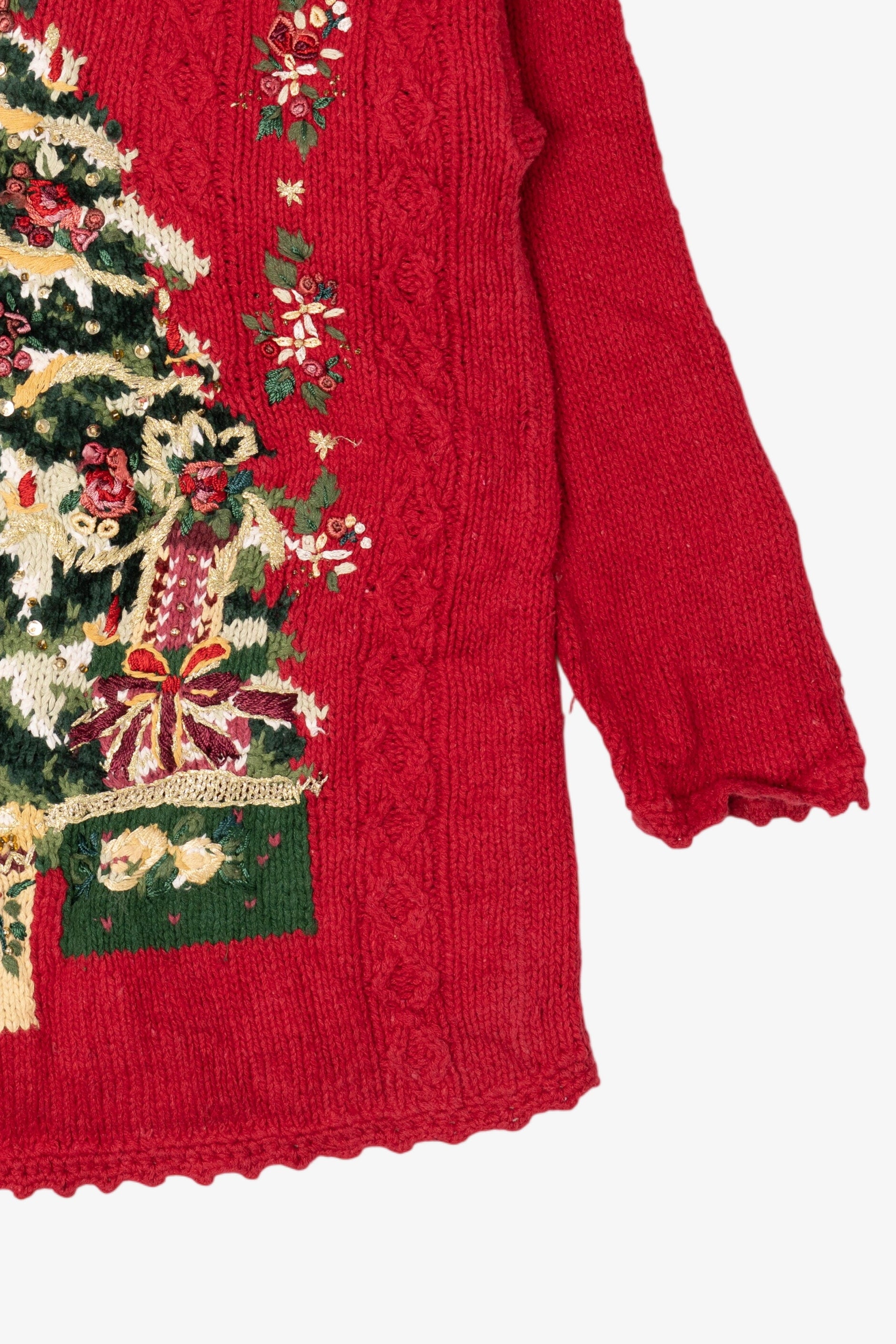 Vintage Red Heirloom Collectible Tree With Presents Ugly Christmas Pullover (2000s)