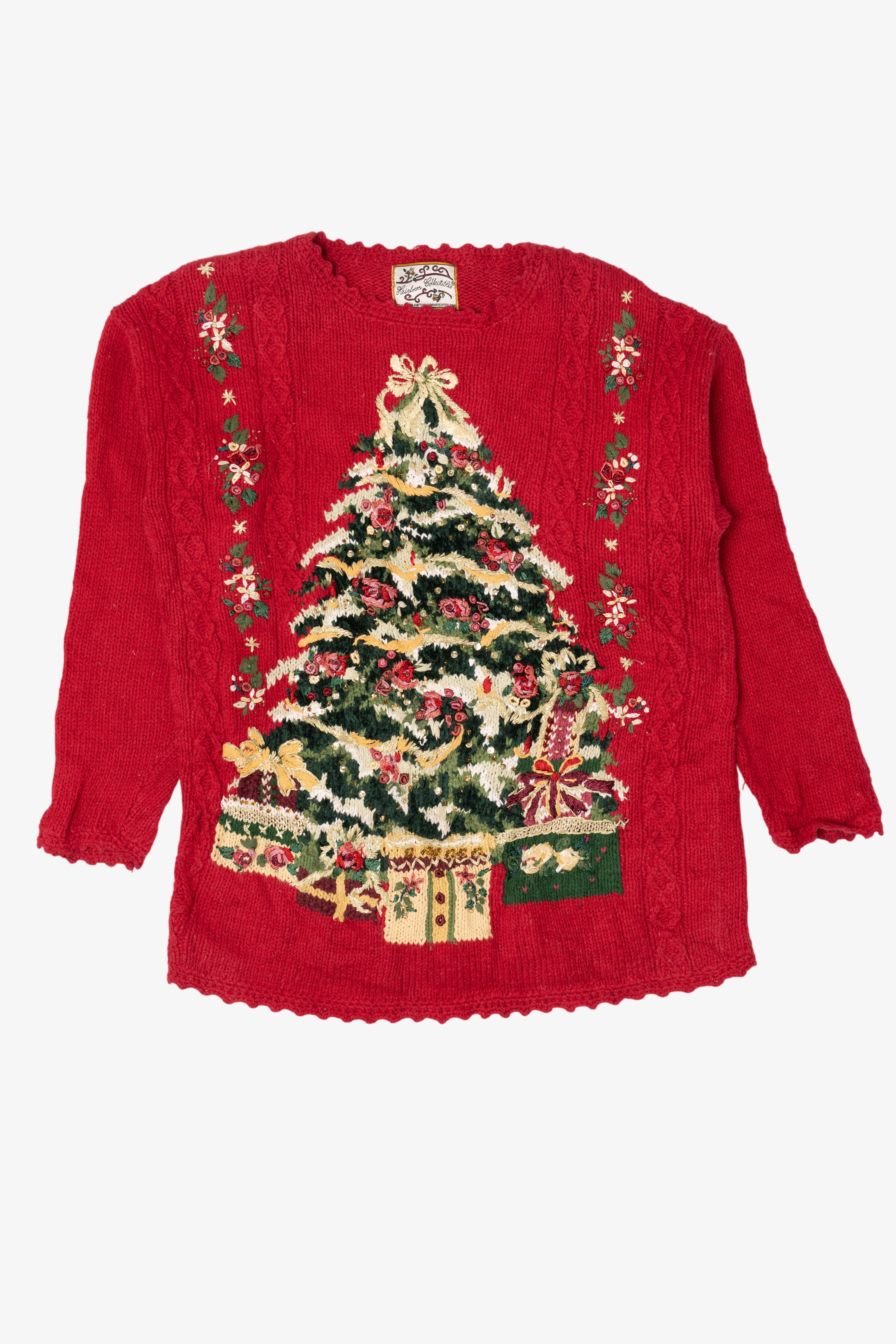 Vintage Red Heirloom Collectible Tree With Presents Ugly Christmas Pullover (2000s)