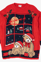 Vintage Red Nutcracker Teddy Bears Ugly Christmas Pullover (1990s)