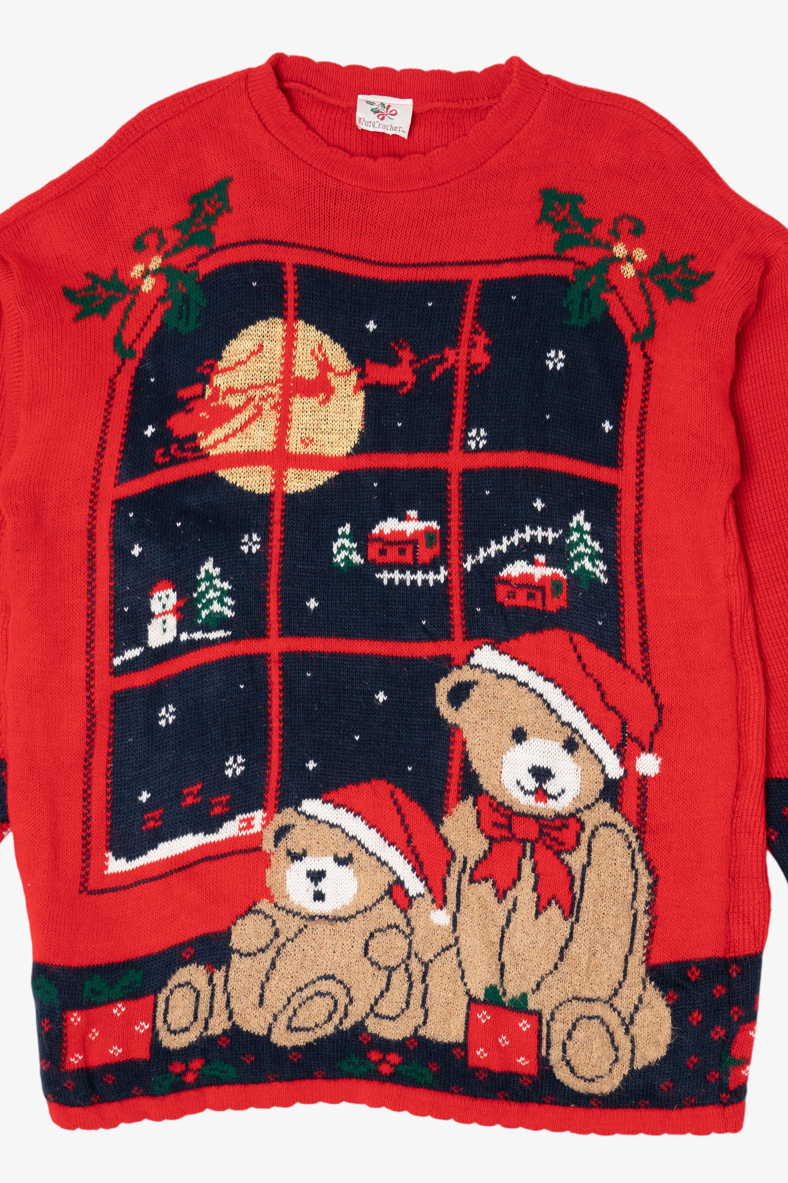 Vintage Red Nutcracker Teddy Bears Ugly Christmas Pullover (1990s)