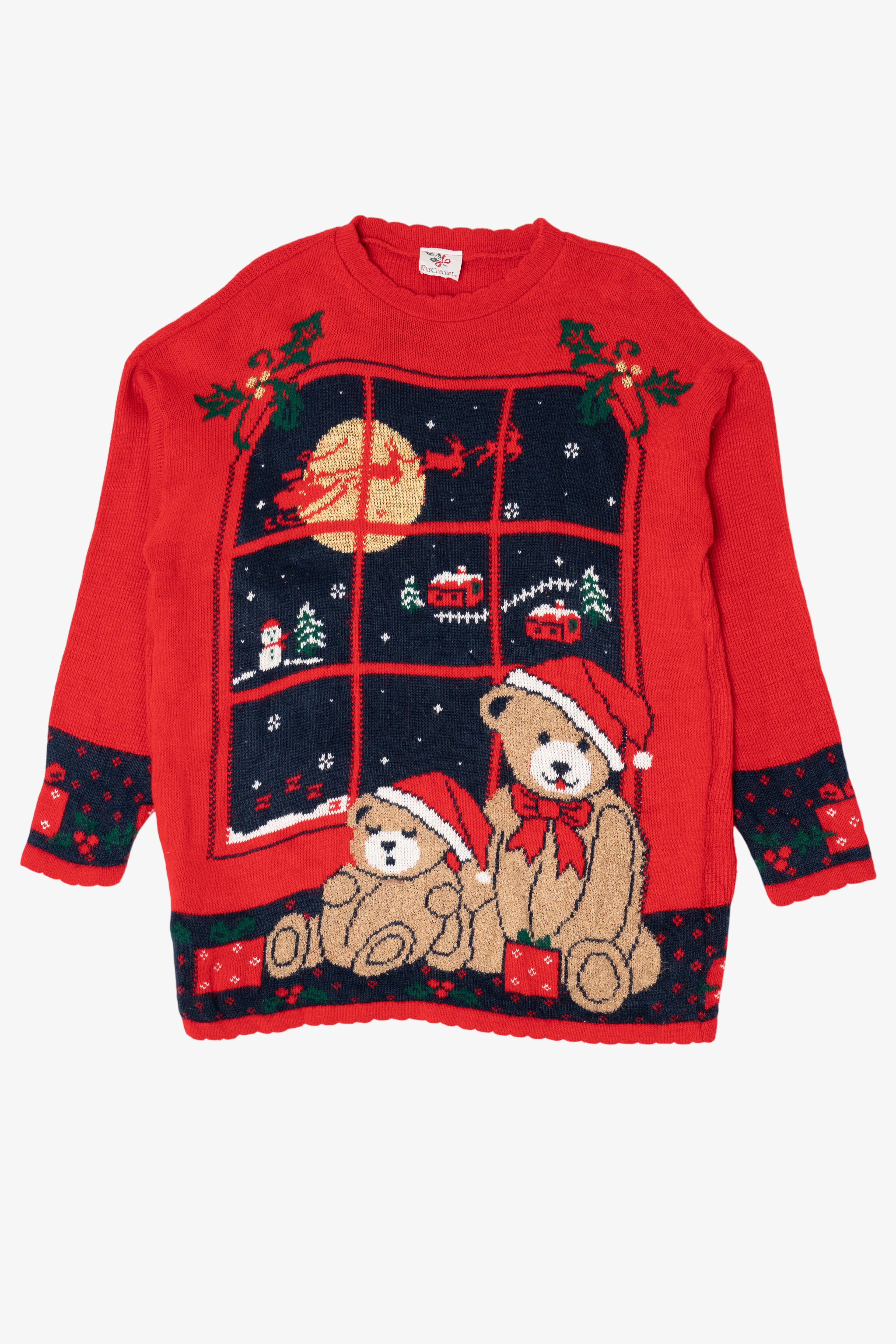 Vintage Red Nutcracker Teddy Bears Ugly Christmas Pullover (1990s)