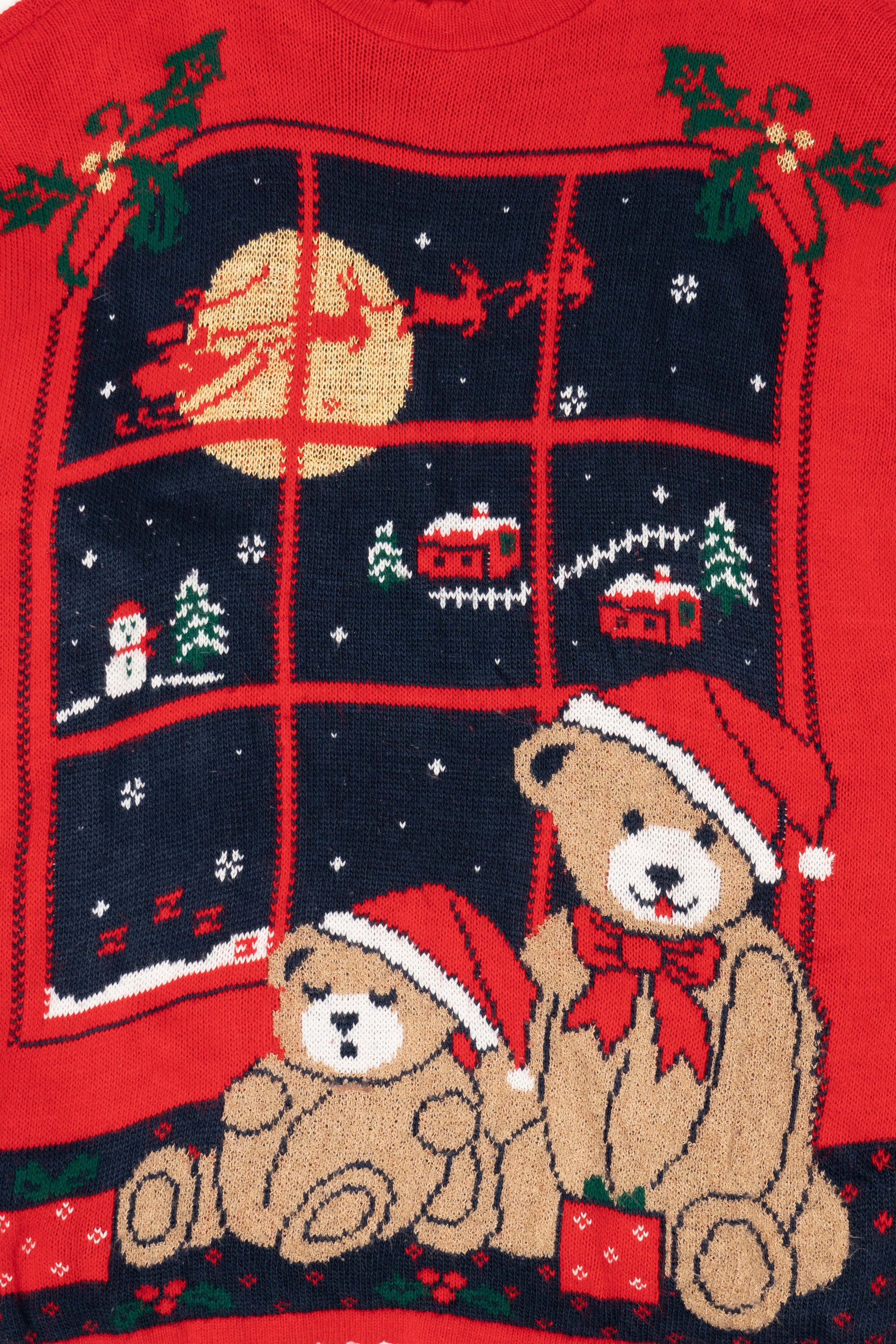 Vintage Red Nutcracker Teddy Bears Ugly Christmas Pullover (1990s)