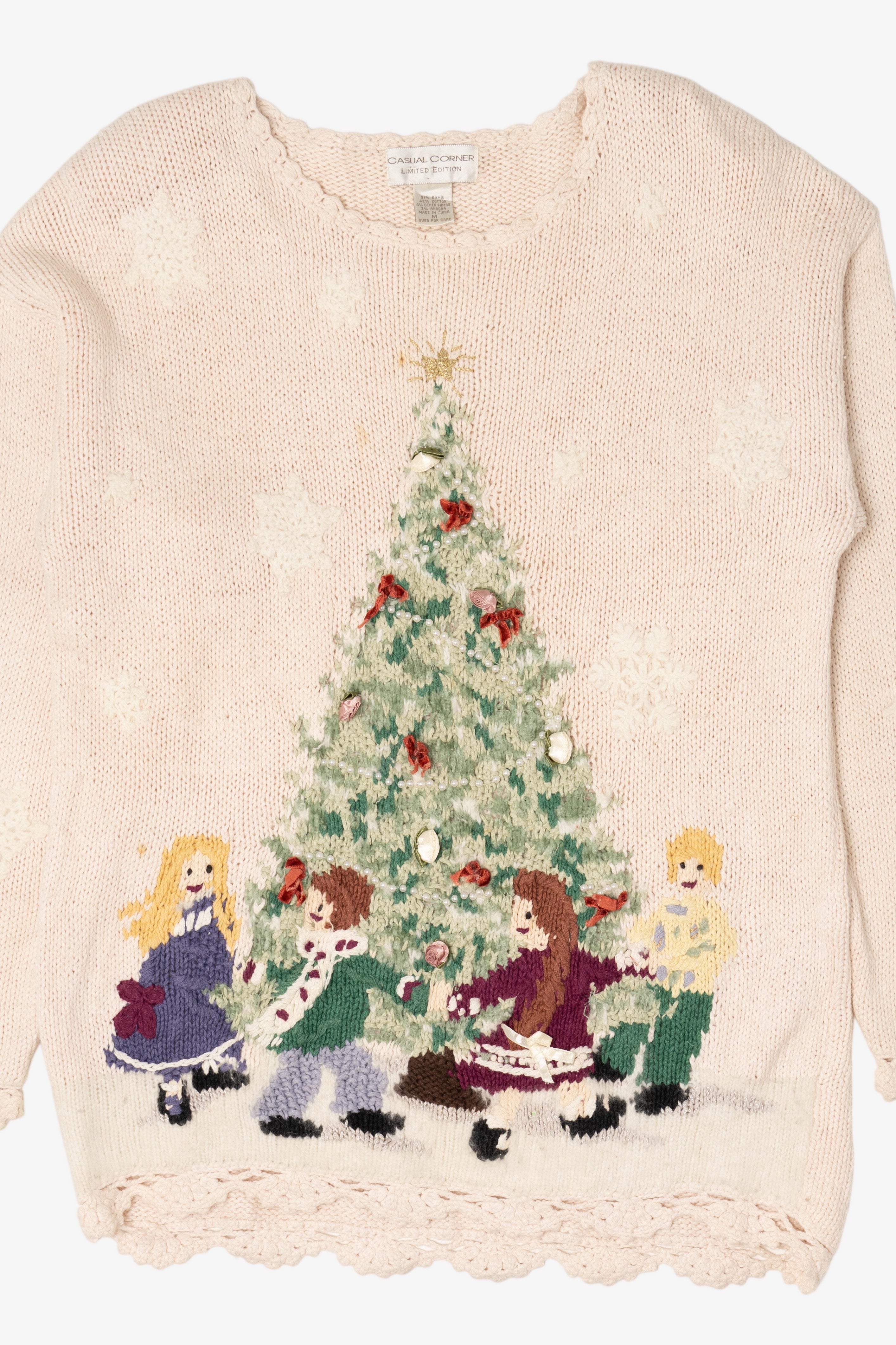 Vintage White Casual Corner Children Around Tree Ugly Christmas Pullover (1990s)