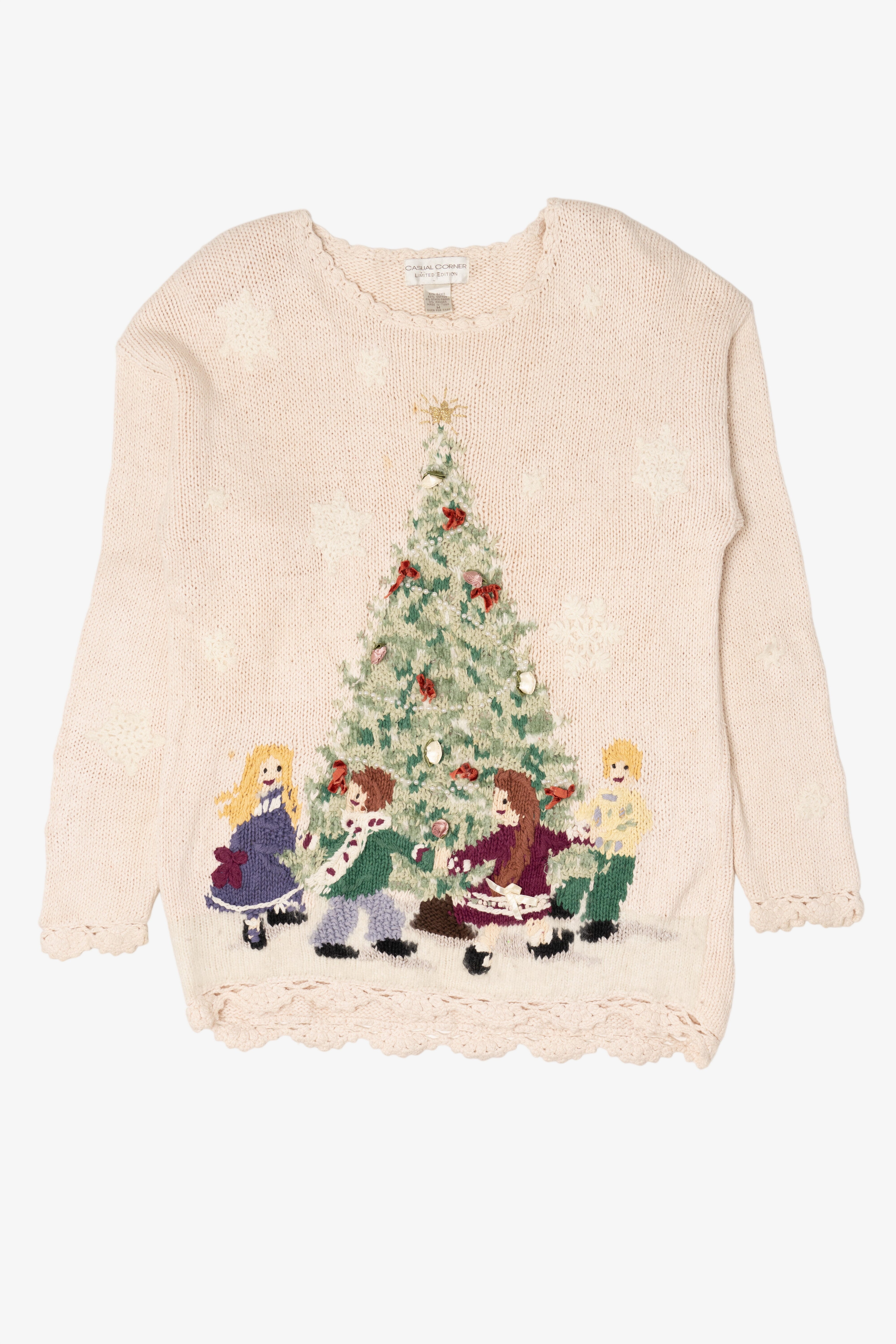 Vintage White Casual Corner Children Around Tree Ugly Christmas Pullover (1990s)