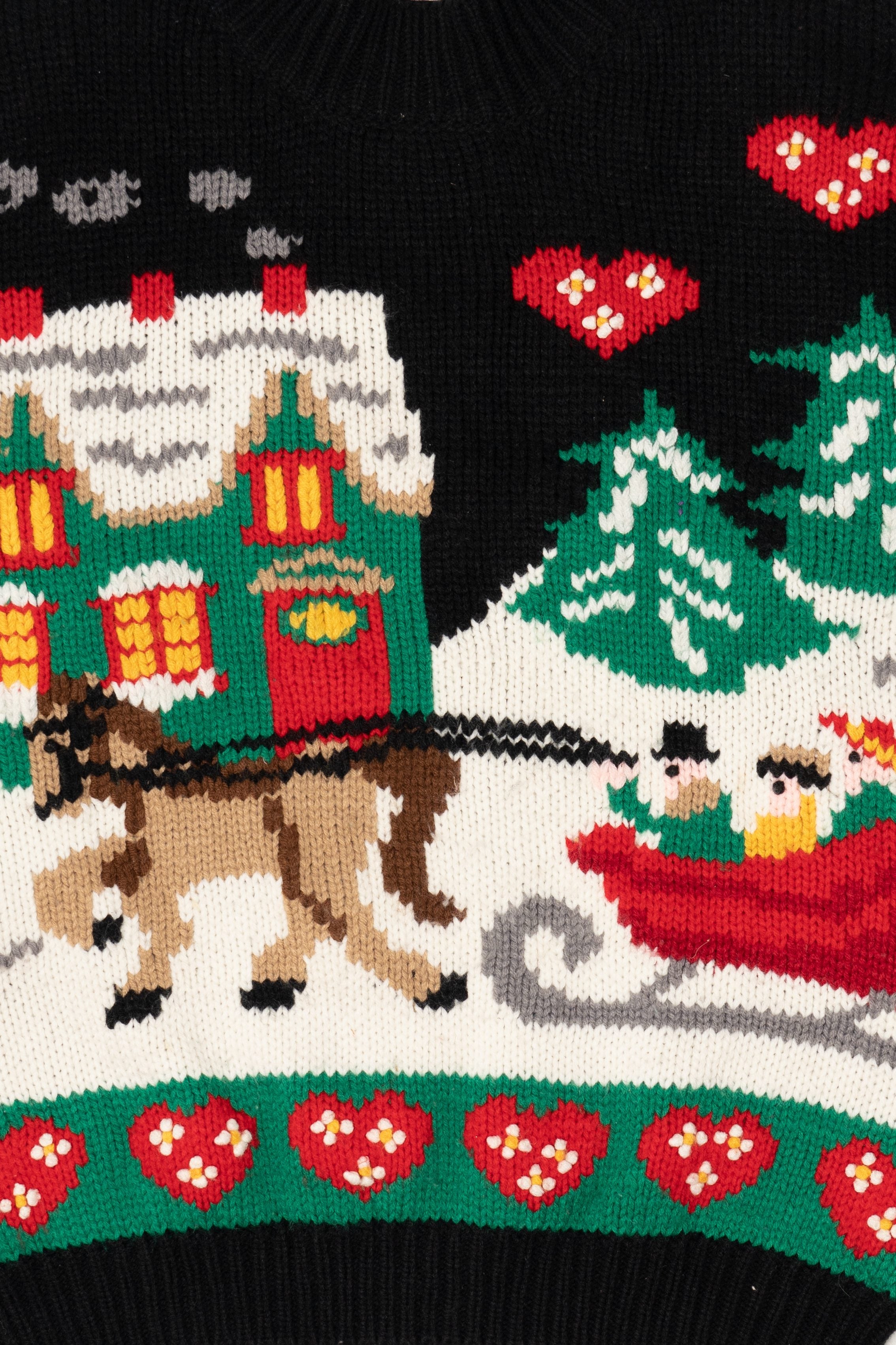 Vintage Black Karen Scott Sleigh Ride Ugly Christmas Pullover (1990s)