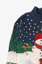 Vintage Blue Tiara International Penguin Building Snowmen Ugly Christmas Pullover (1990s)