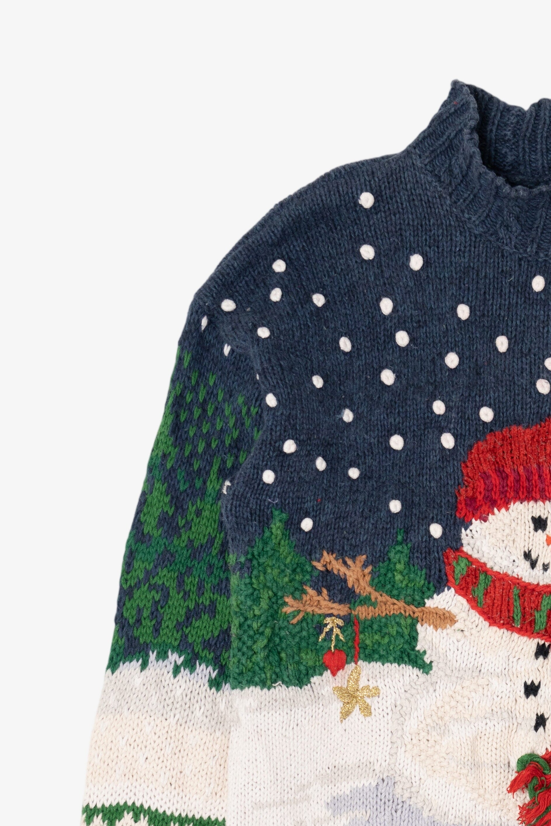 Vintage Blue Tiara International Penguin Building Snowmen Ugly Christmas Pullover (1990s)
