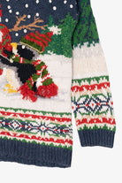 Vintage Blue Tiara International Penguin Building Snowmen Ugly Christmas Pullover (1990s)