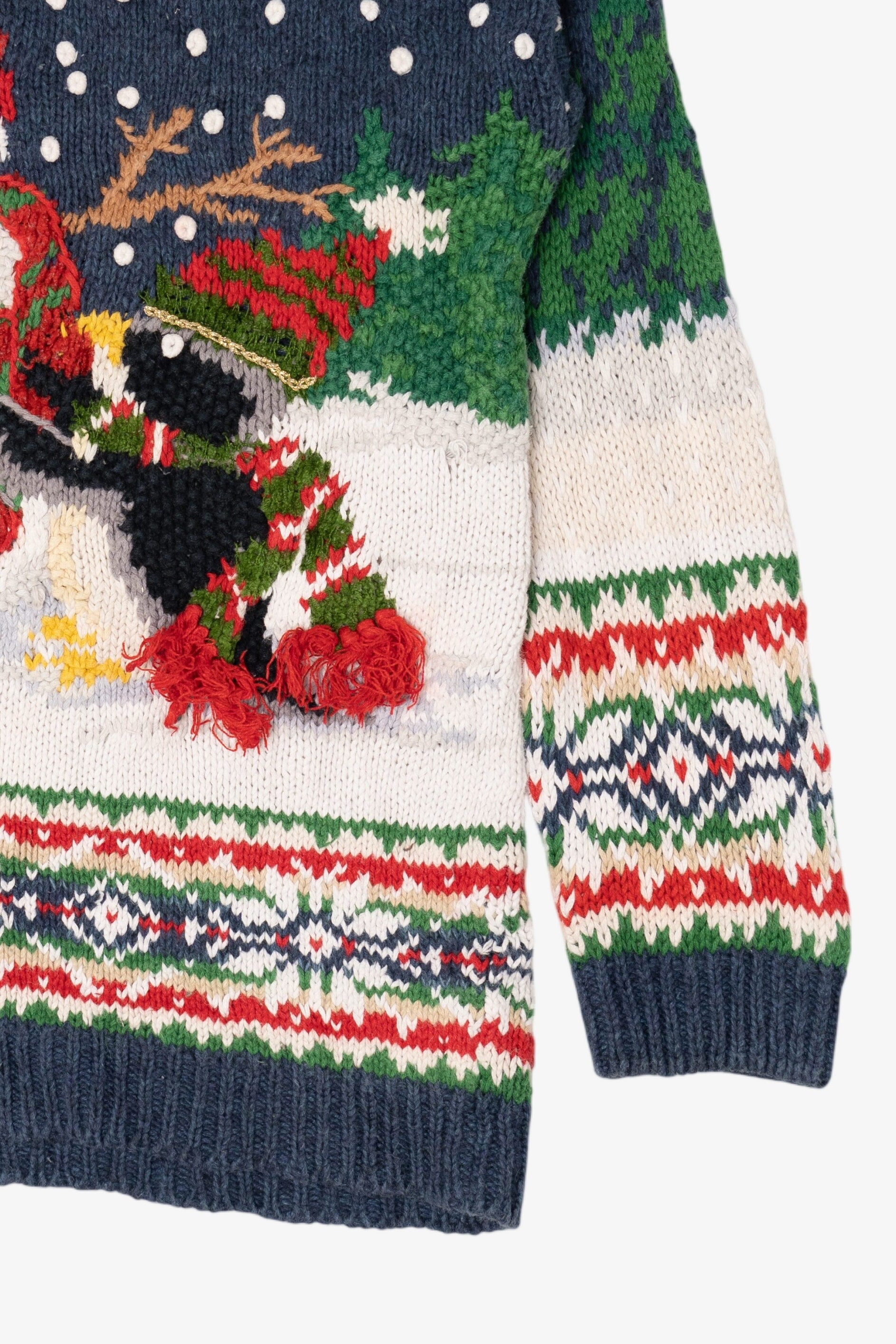 Vintage Blue Tiara International Penguin Building Snowmen Ugly Christmas Pullover (1990s)