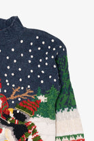 Vintage Blue Tiara International Penguin Building Snowmen Ugly Christmas Pullover (1990s)