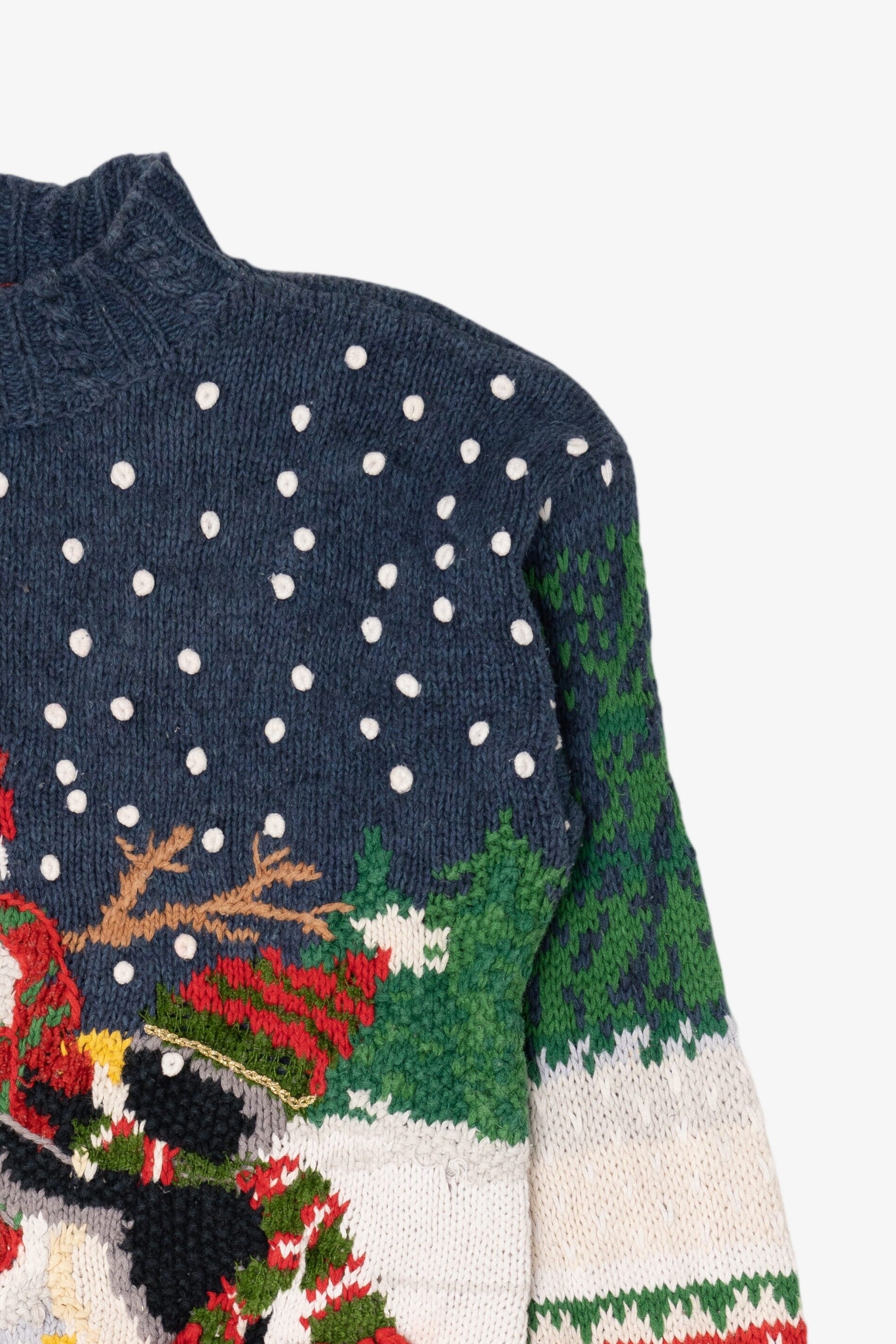 Vintage Blue Tiara International Penguin Building Snowmen Ugly Christmas Pullover (1990s)