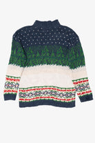 Vintage Blue Tiara International Penguin Building Snowmen Ugly Christmas Pullover (1990s)