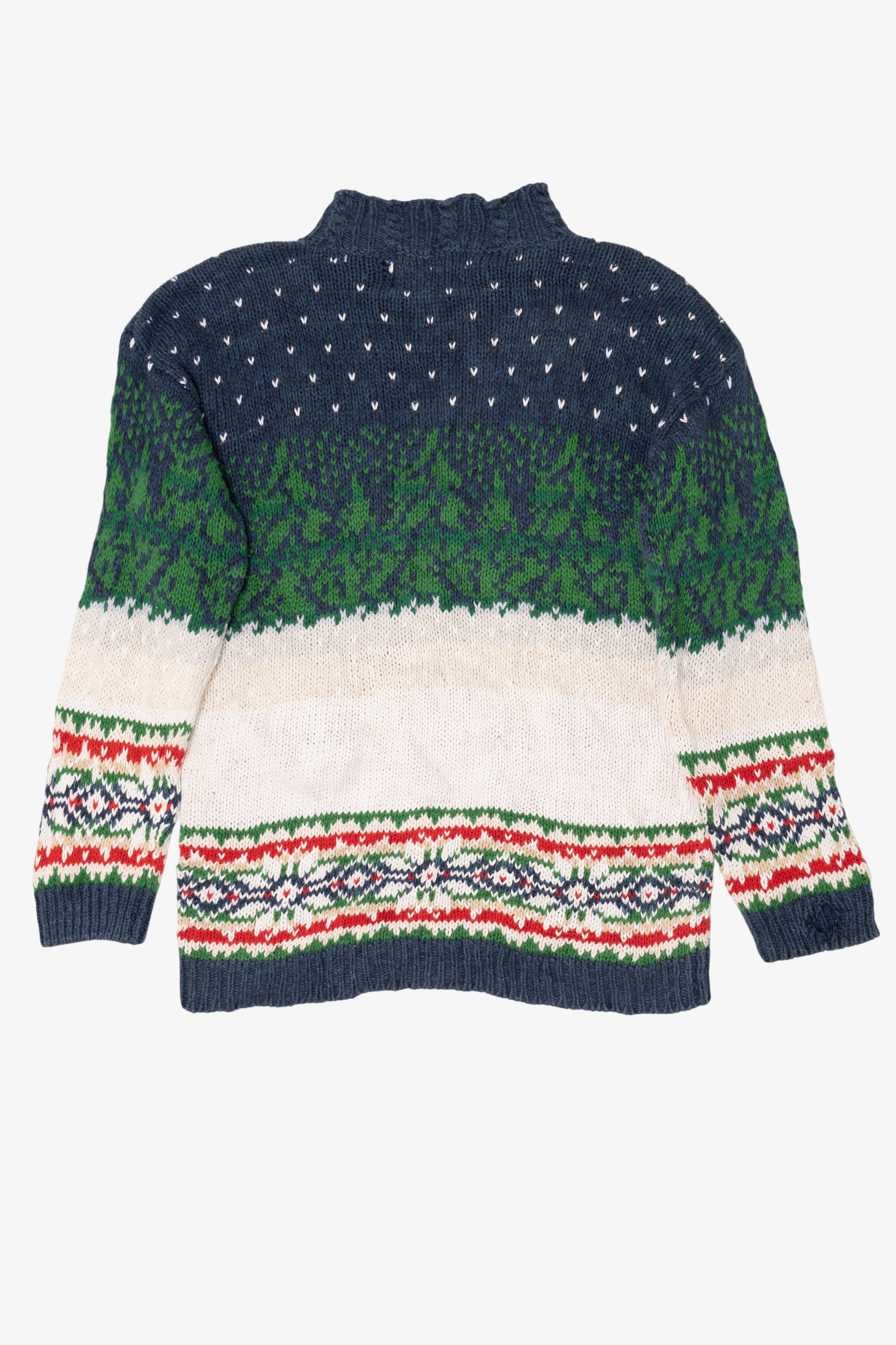 Vintage Blue Tiara International Penguin Building Snowmen Ugly Christmas Pullover (1990s)