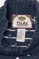 Vintage Blue Tiara International Penguin Building Snowmen Ugly Christmas Pullover (1990s)