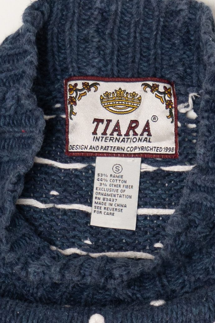 Vintage Blue Tiara International Penguin Building Snowmen Ugly Christmas Pullover (1990s)