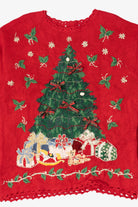 Vintage Red Presents Under Trees Ugly Christmas Pullover (1990s)