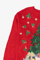 Vintage Red Presents Under Trees Ugly Christmas Pullover (1990s)