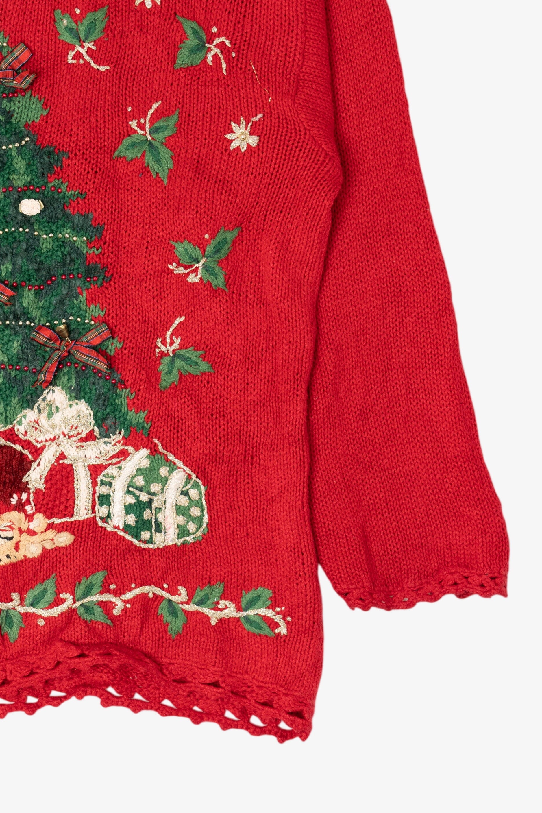 Vintage Red Presents Under Trees Ugly Christmas Pullover (1990s)