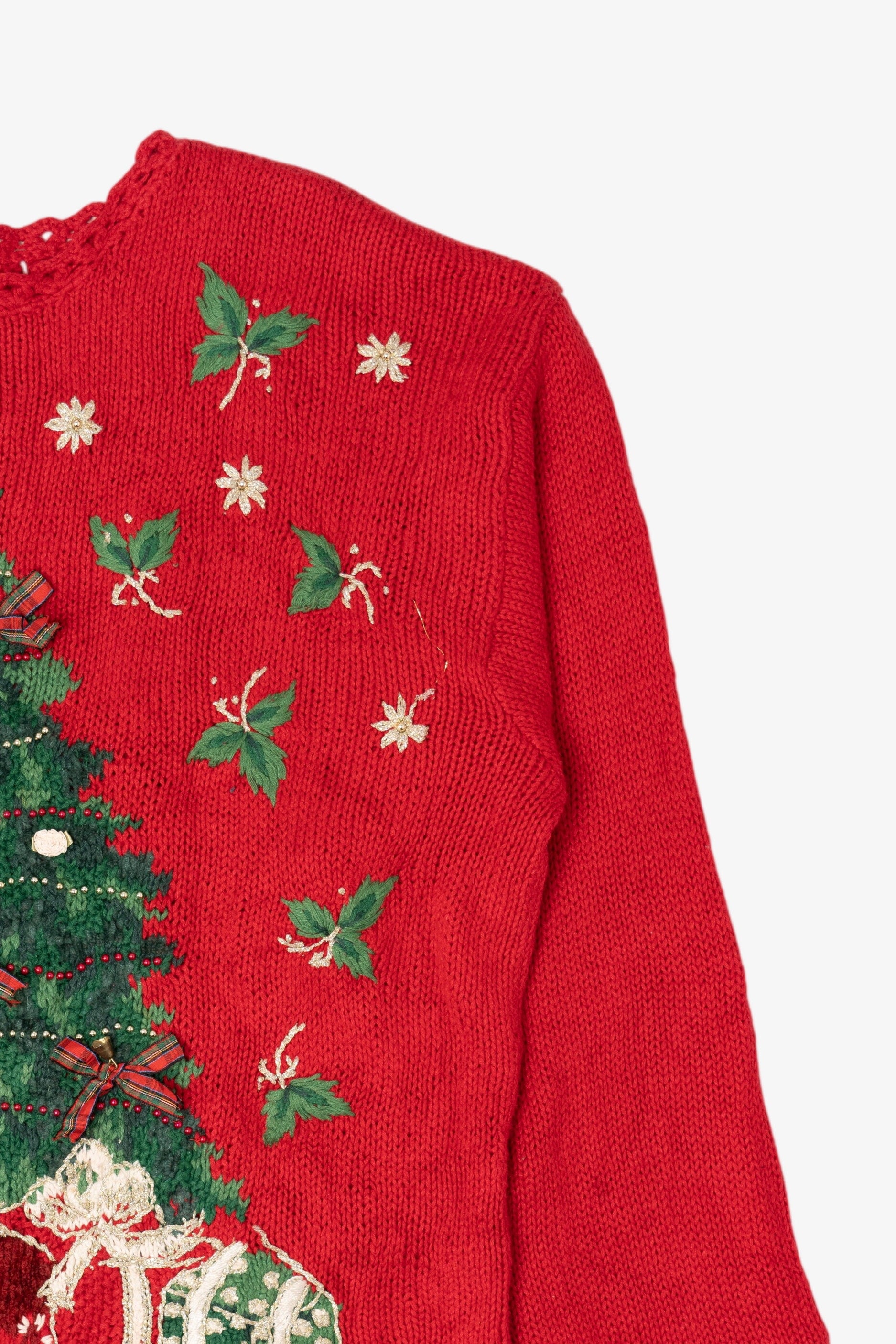 Vintage Red Presents Under Trees Ugly Christmas Pullover (1990s)